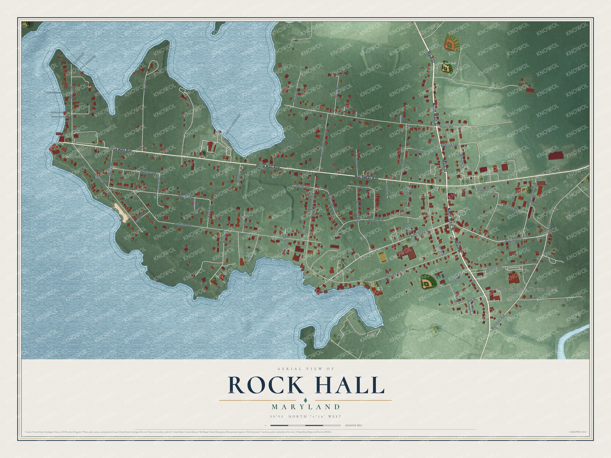 Watermarked full-map preview of Rock Hall, Maryland