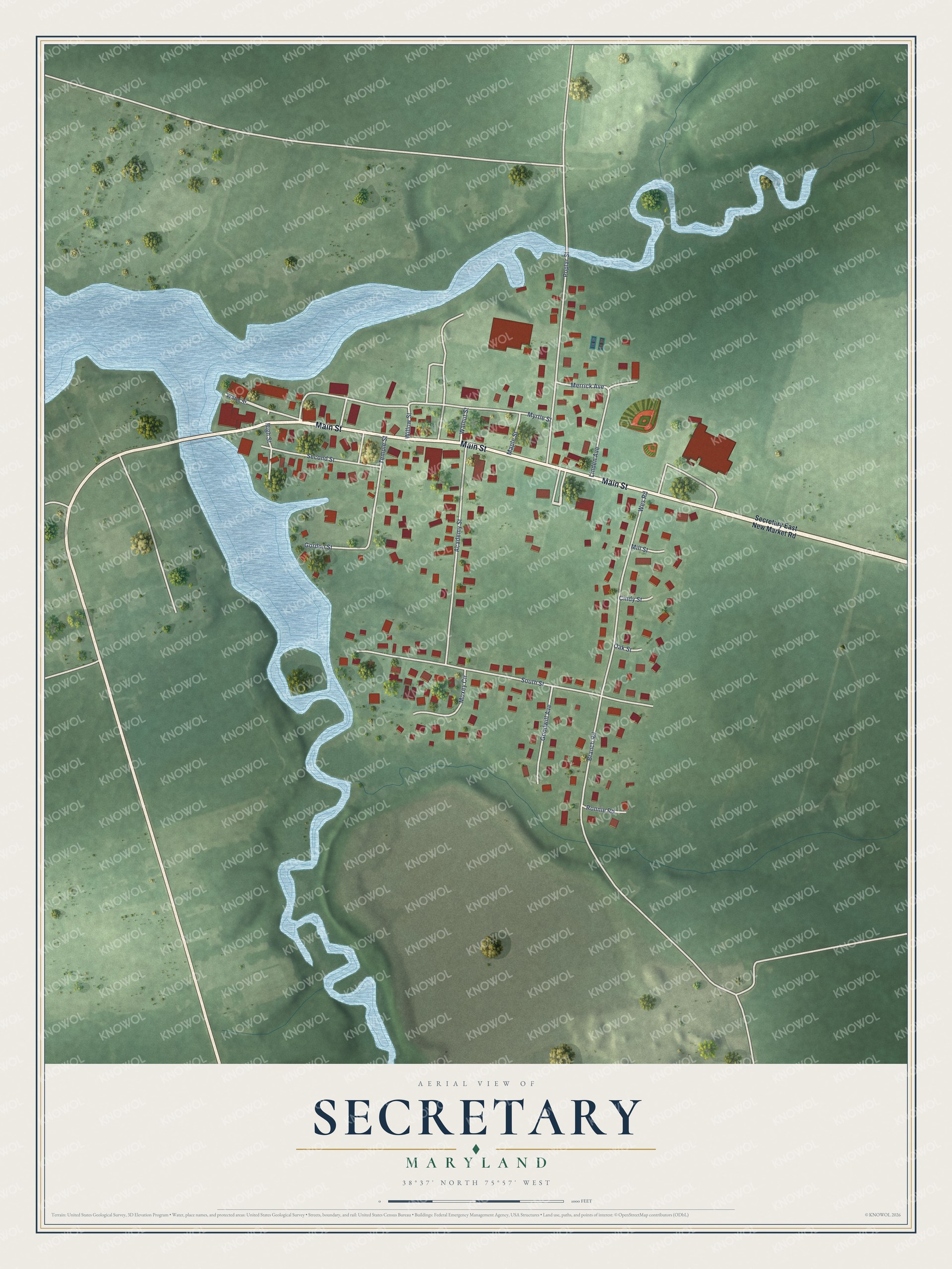 Watermarked full-map preview of Secretary, Maryland