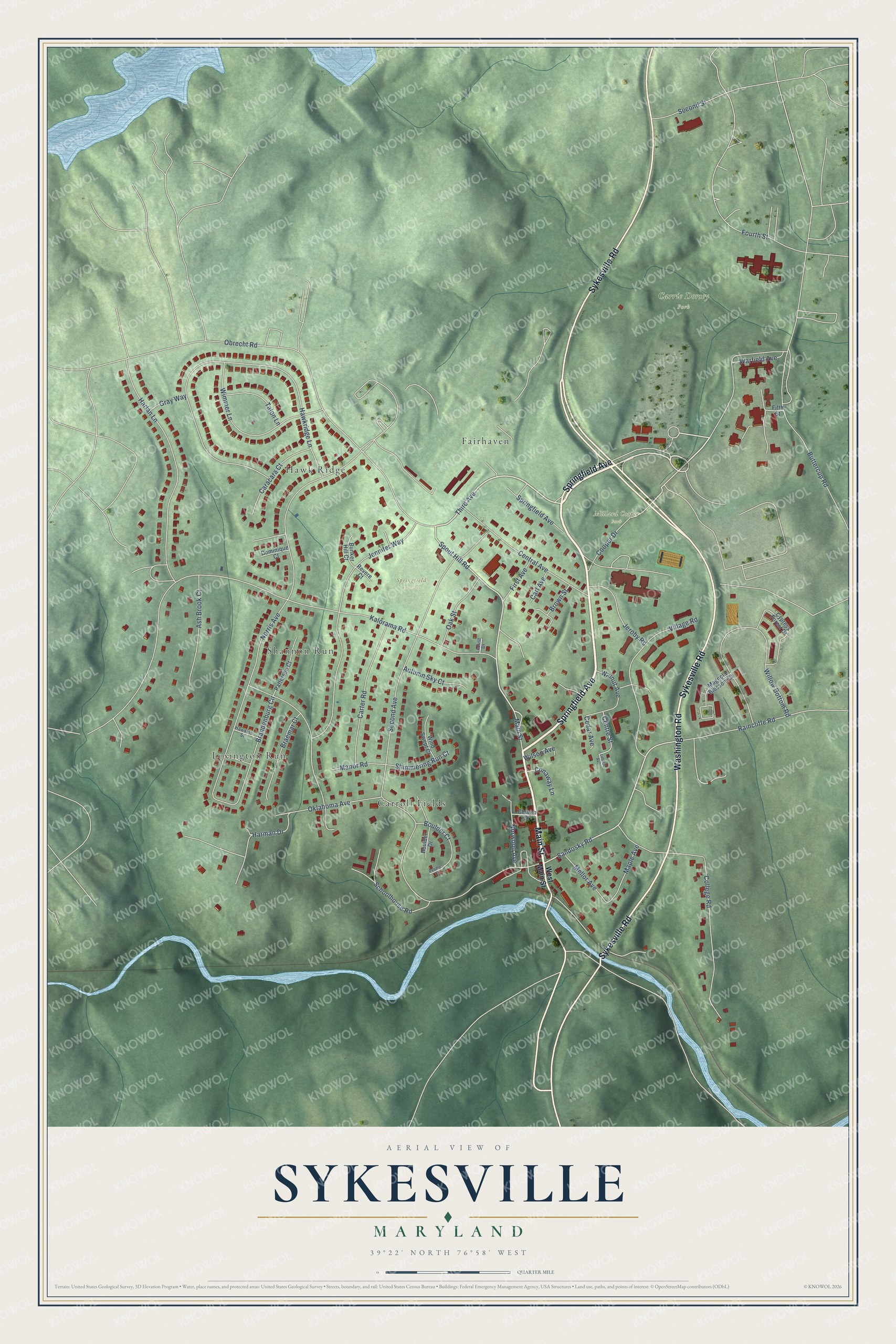 Watermarked full-map preview of Sykesville, Maryland