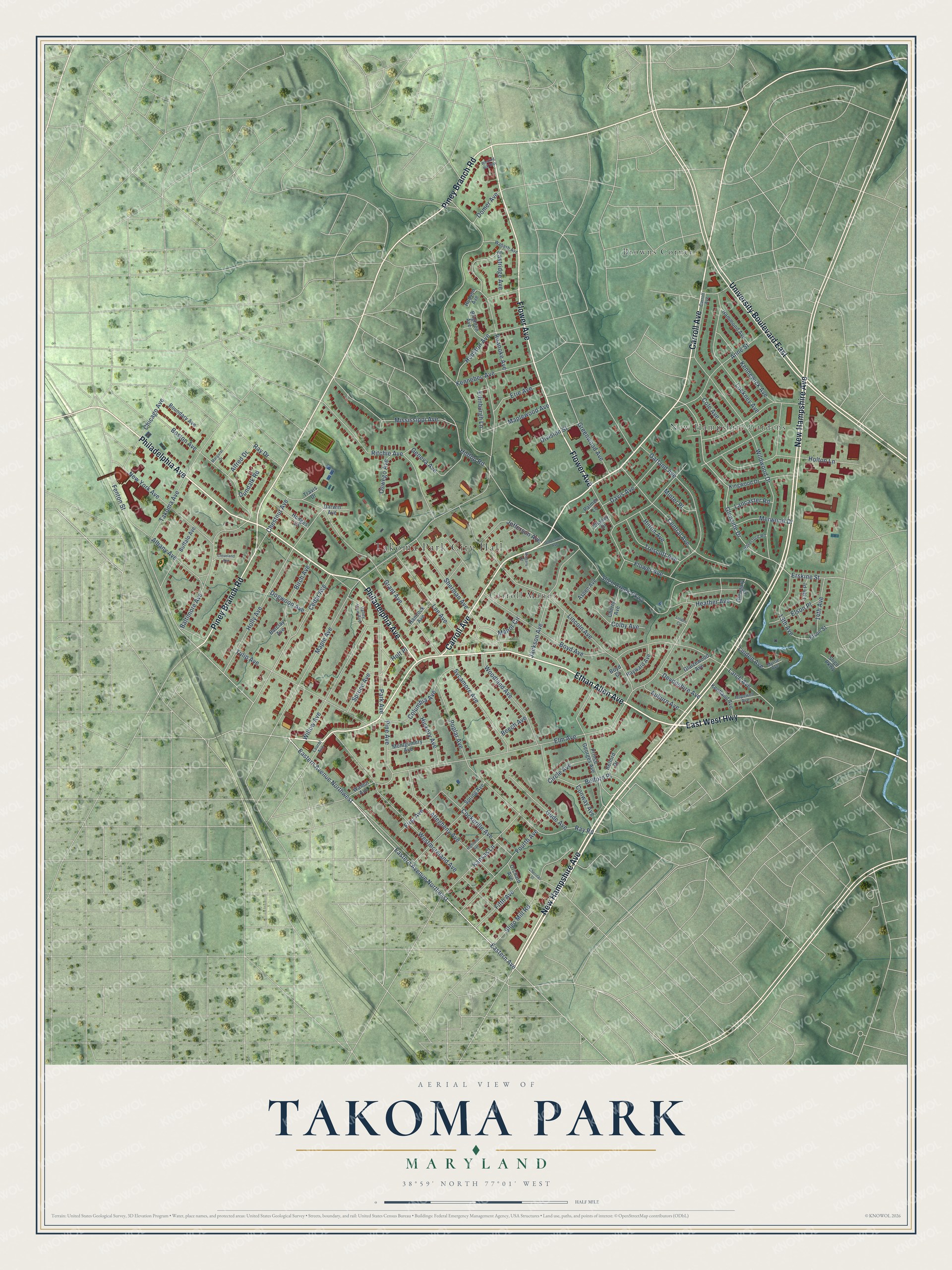 Watermarked full-map preview of Takoma Park, Maryland