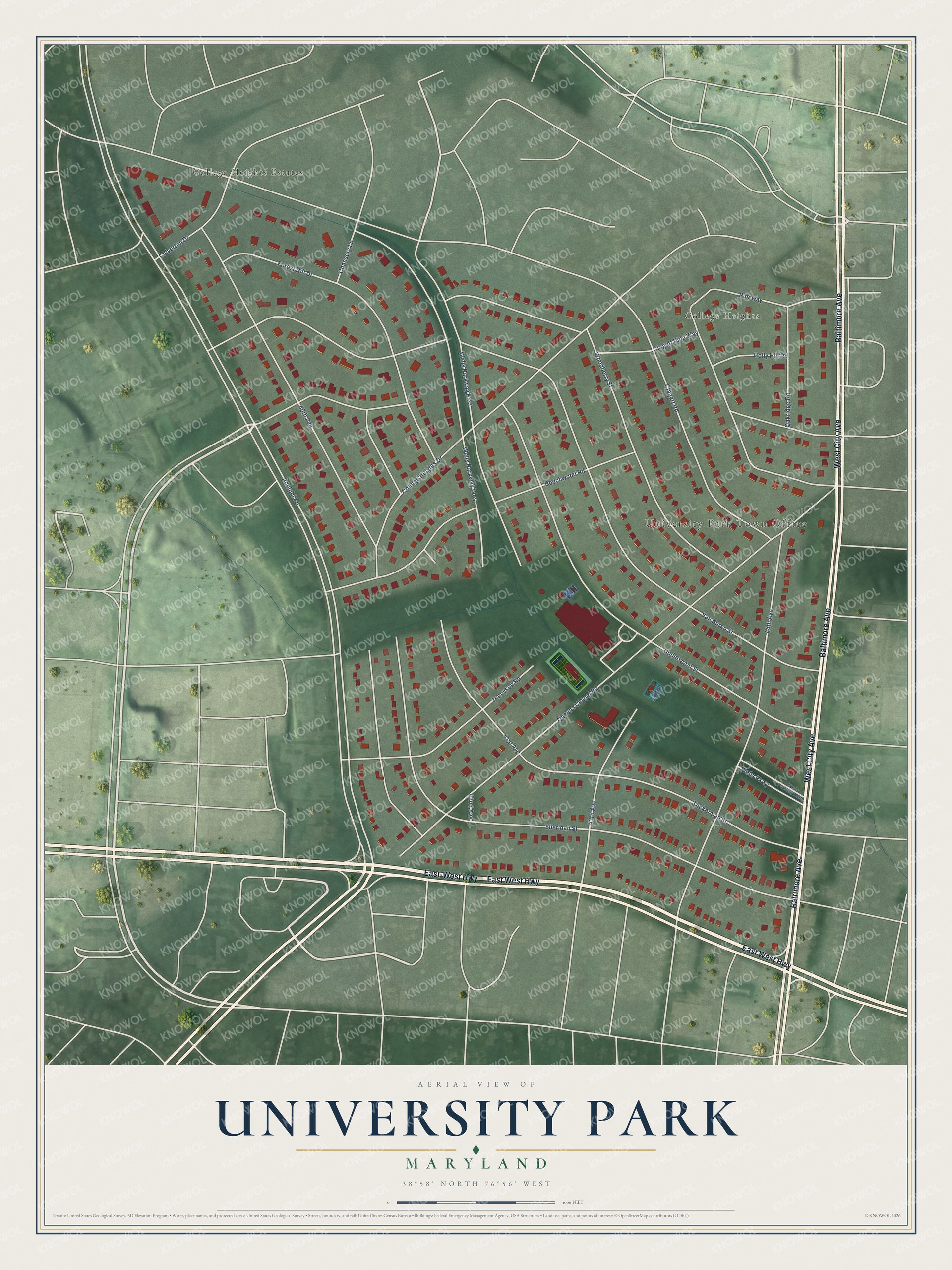 Watermarked full-map preview of University Park, Maryland