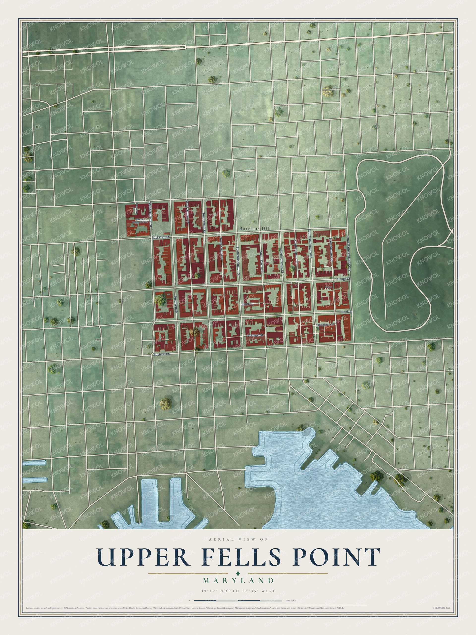 Watermarked full-map preview of Upper Fells Point, Maryland