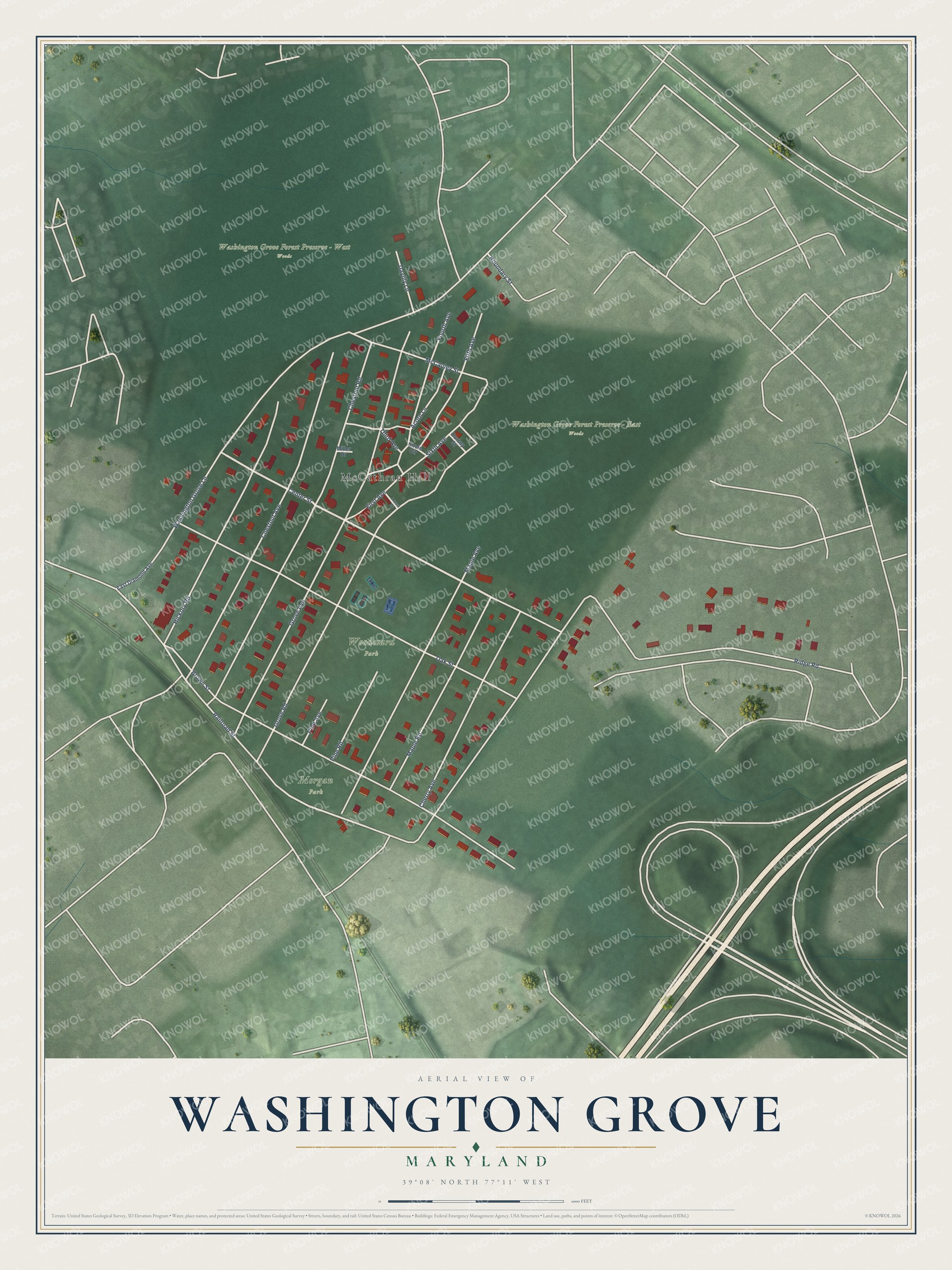 Watermarked full-map preview of Washington Grove, Maryland