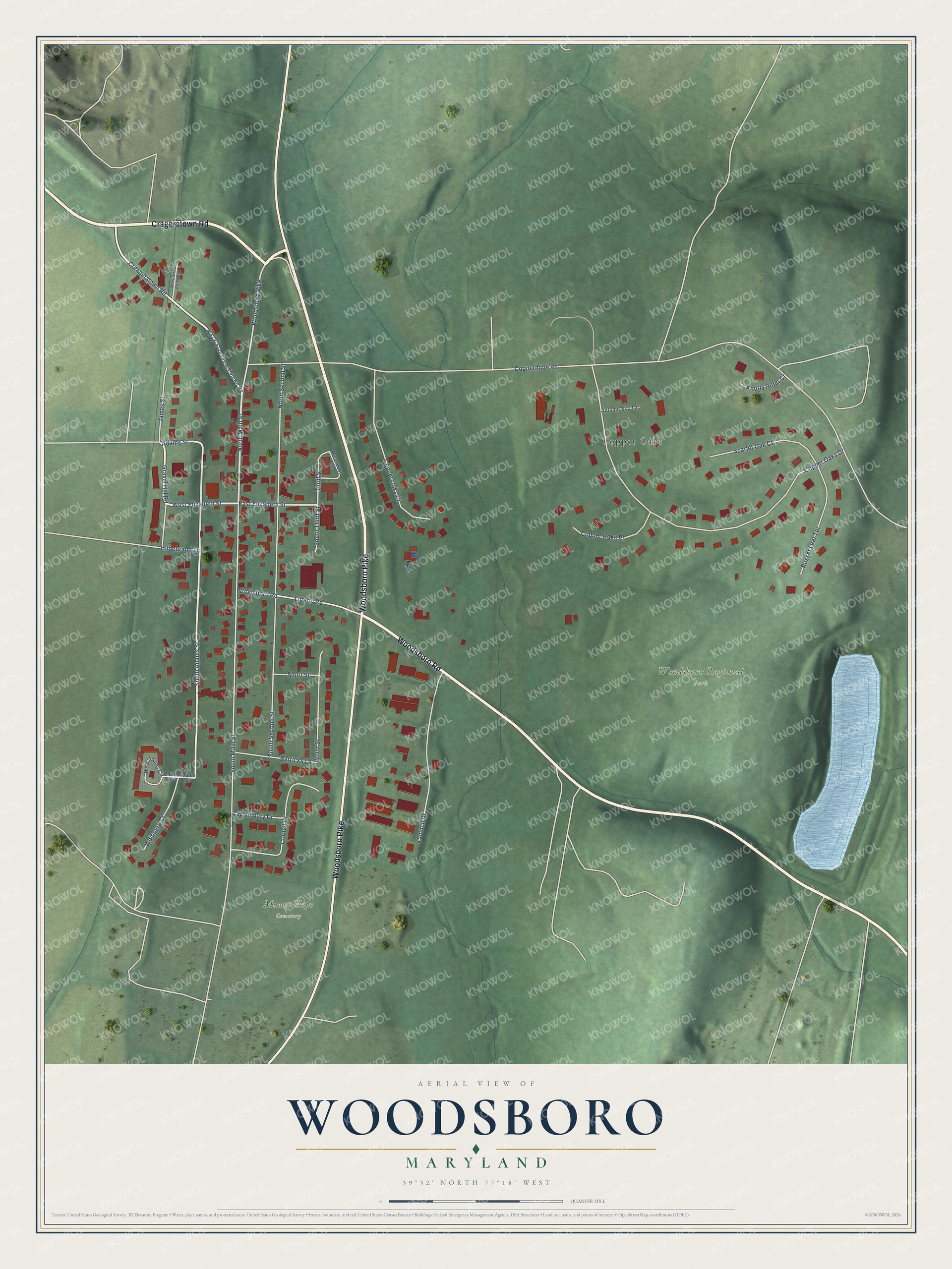 Watermarked full-map preview of Woodsboro, Maryland