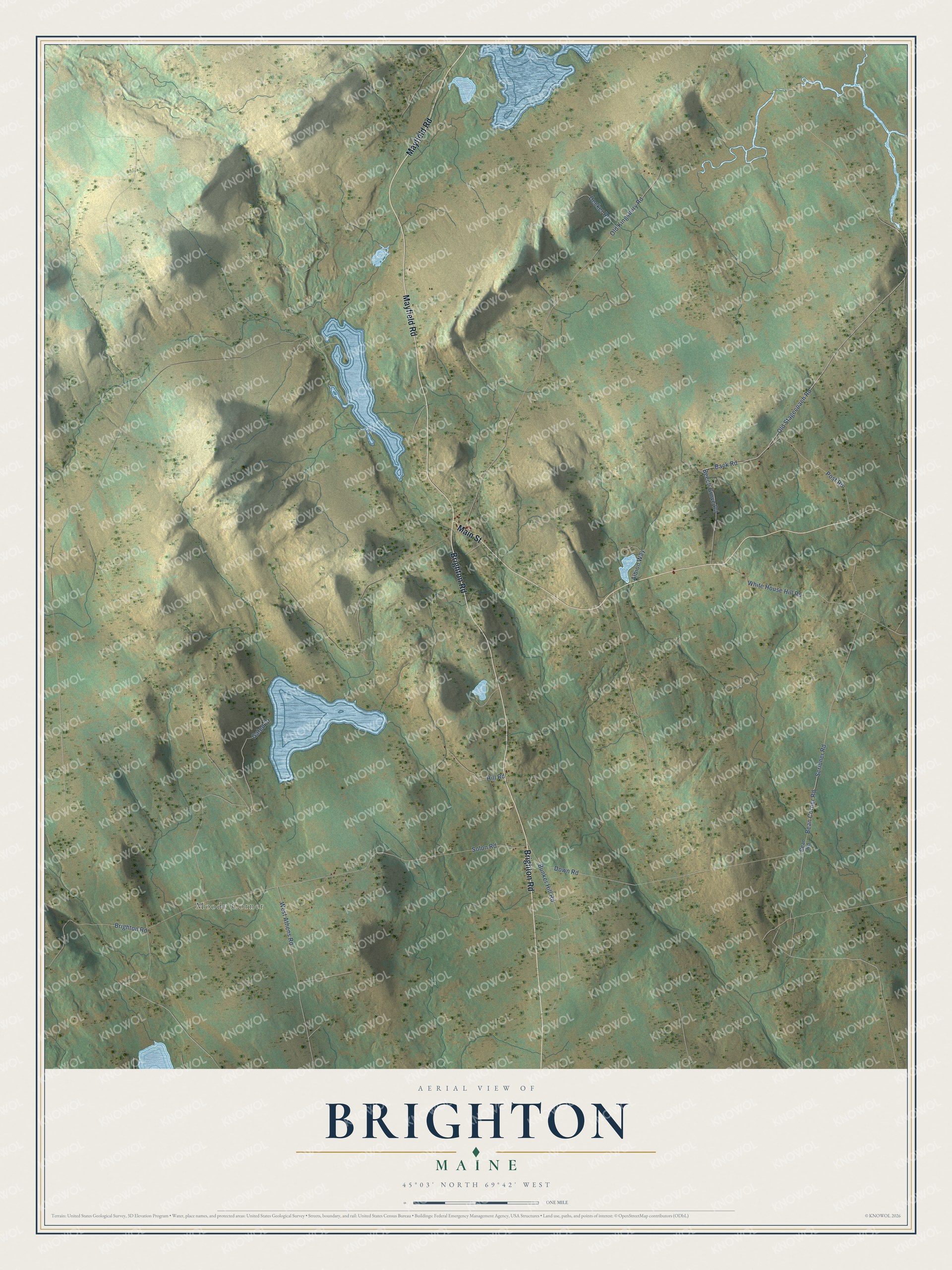 Map of Brighton Plantation, Maine, with Moody Corner, Wyman Pond and Trout Pond
