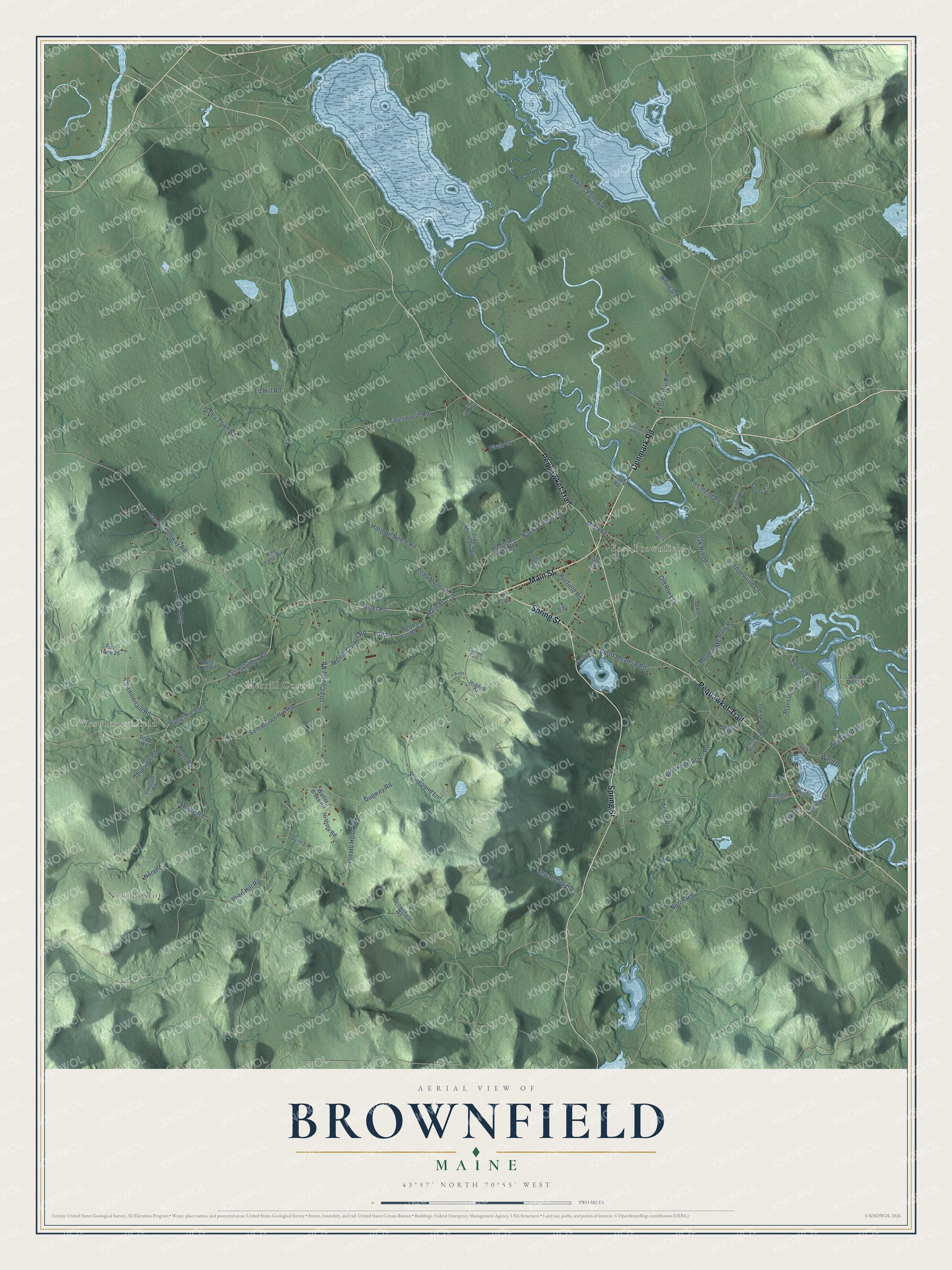 Map of Brownfield, Maine, on the Saco River, with New Boston and East Brownfield
