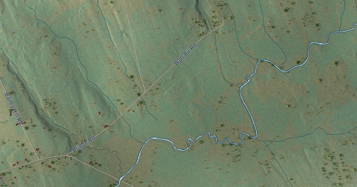 Close-up of streets and buildings in Cambridge, Maine