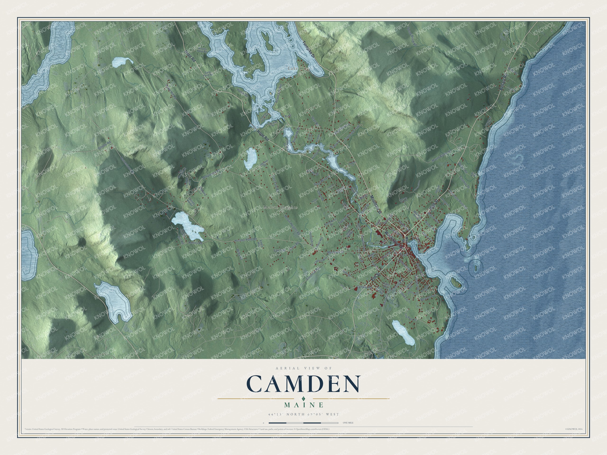 Map of Camden, Maine, from Elm Street to Hosmer Pond