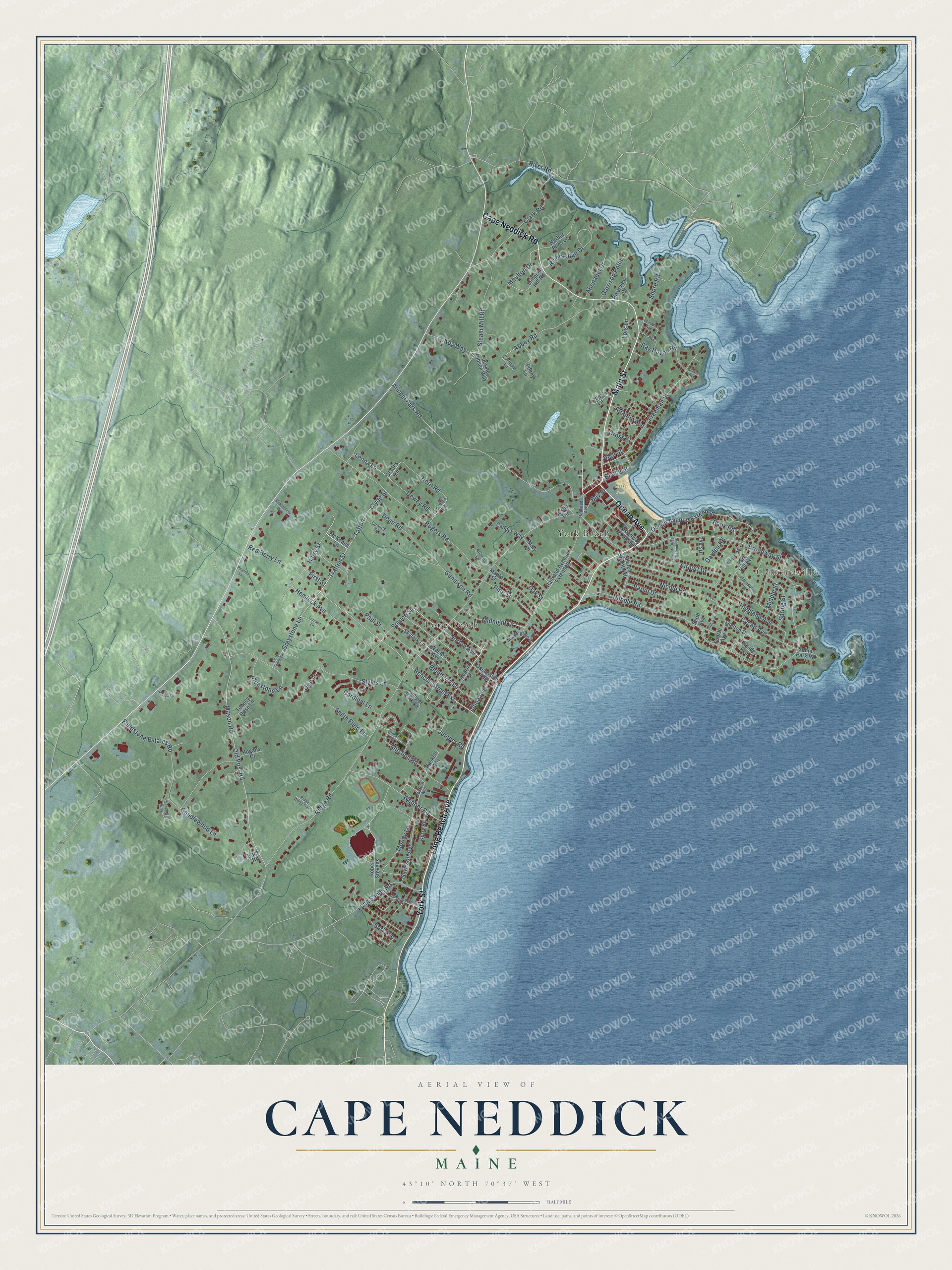 Map of Cape Neddick, Maine, with Concordville, Long Beach and York Beach