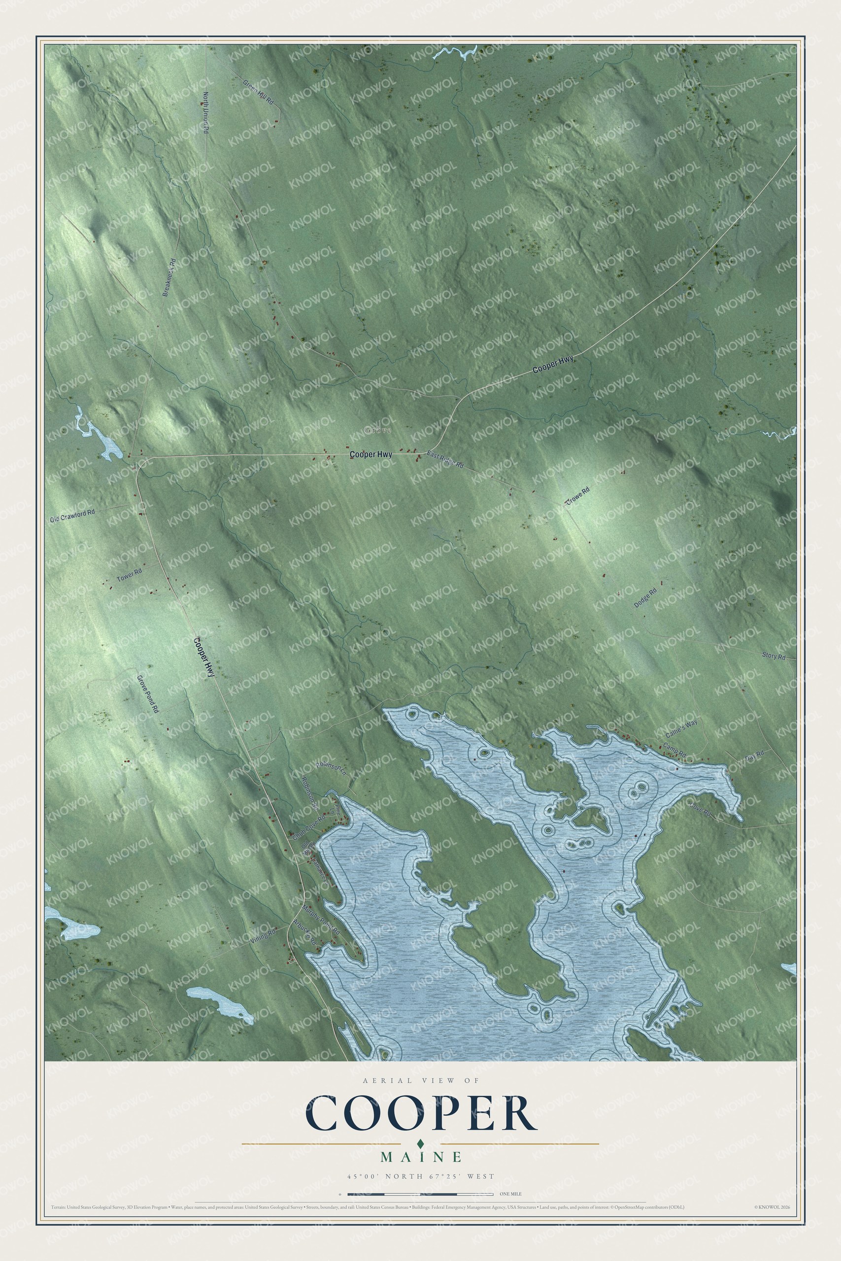 Map of Cooper, Maine, with Lake Cathance and Vining Lake