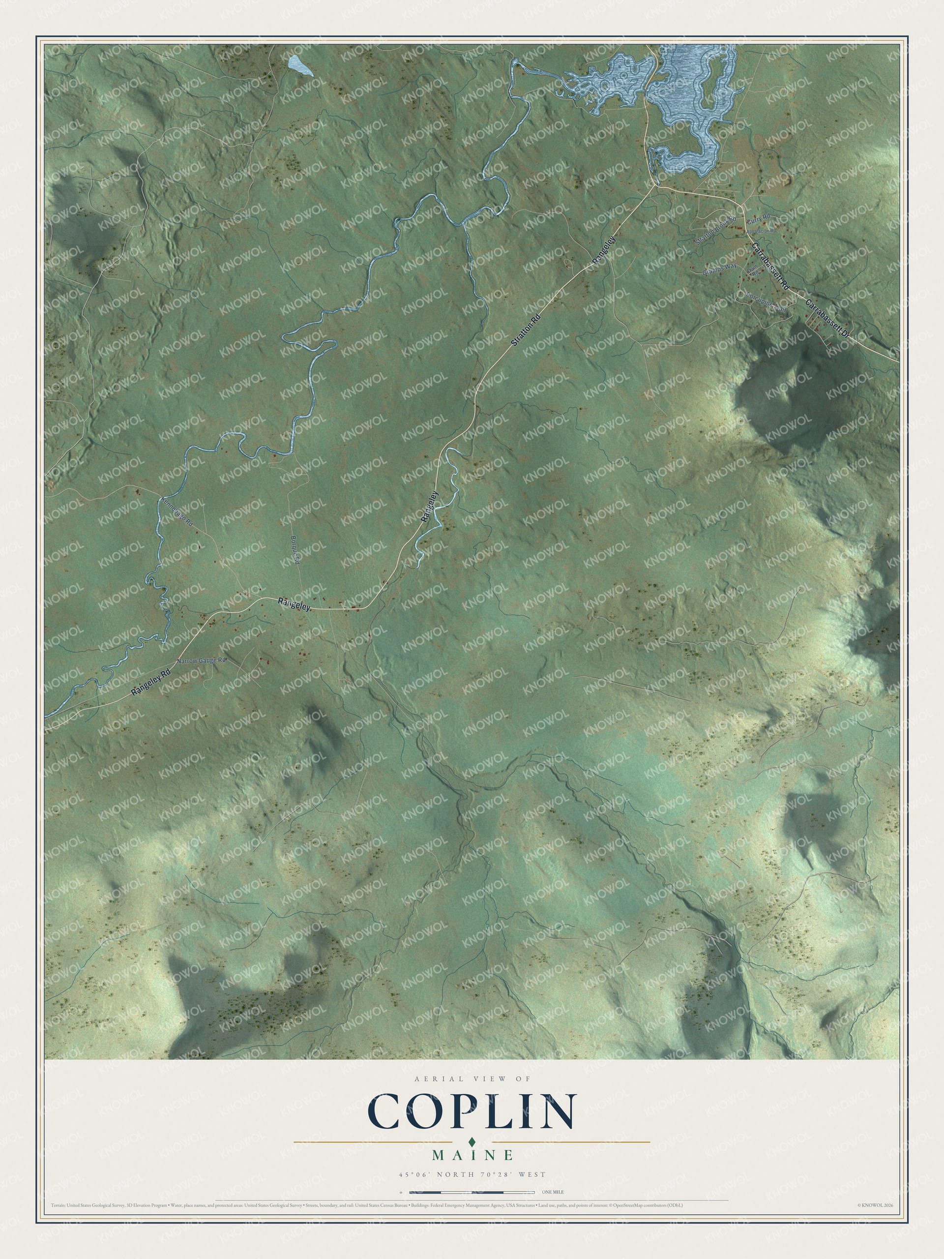 Map of Coplin, Maine, with Carrabassett Road and Stratton Road