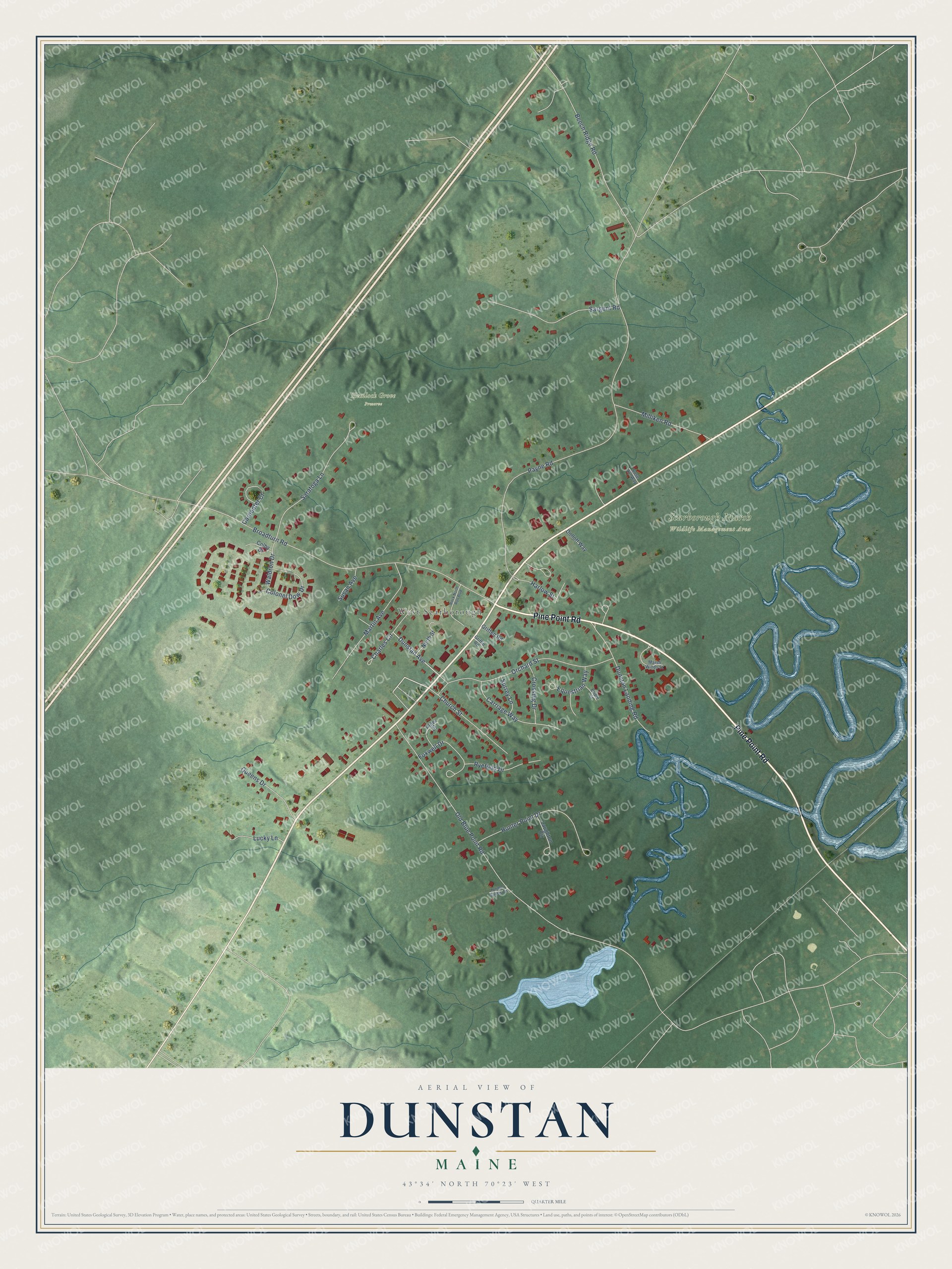 Map of Dunstan, Maine, with Pine Point Road and Broadturn Road