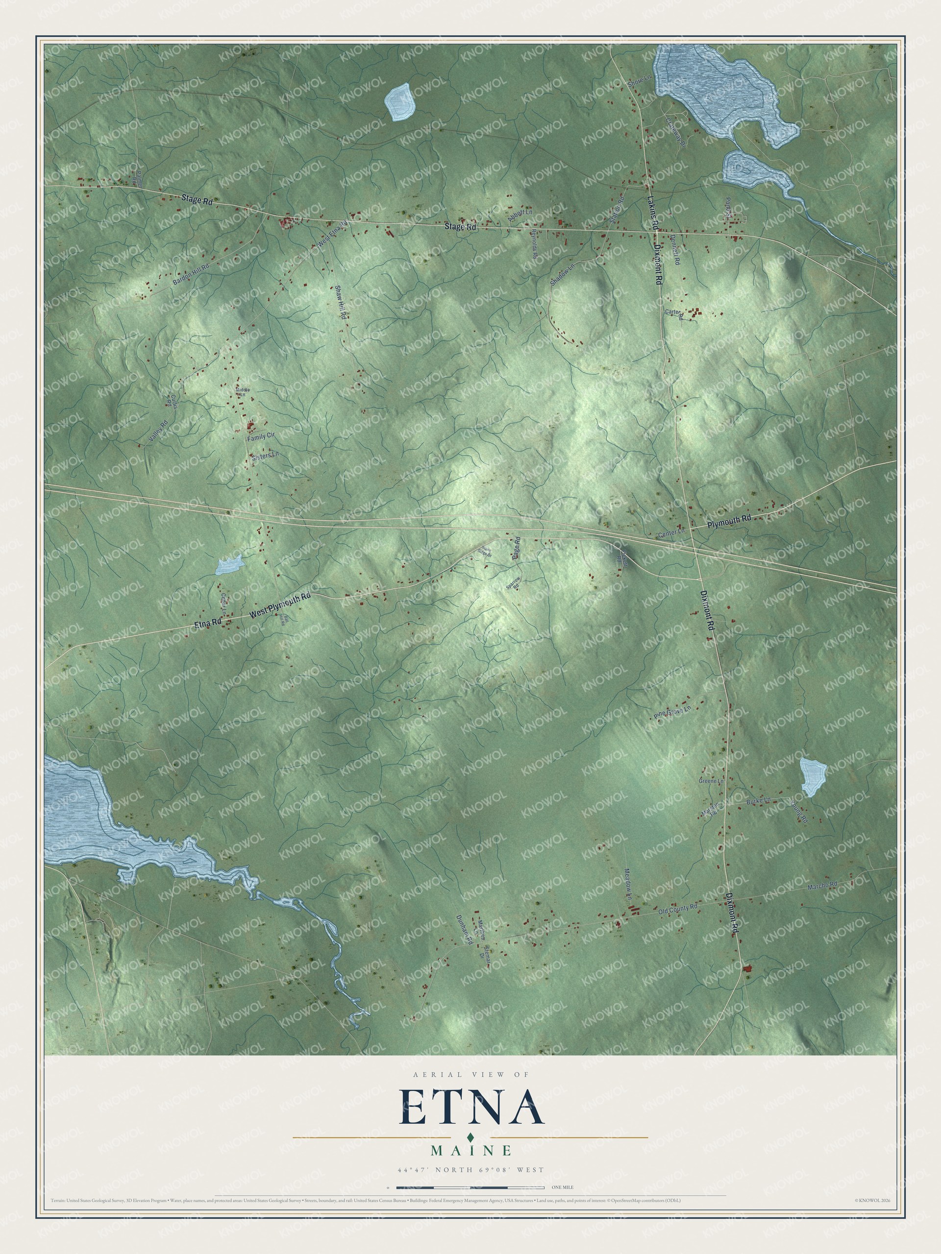 Map of Etna, Maine, with Etna Center and Dixmont Road