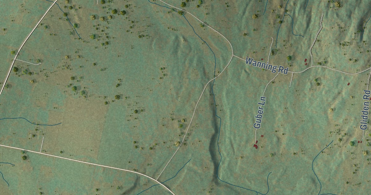 Close-up of streets and buildings in Freedom, Maine