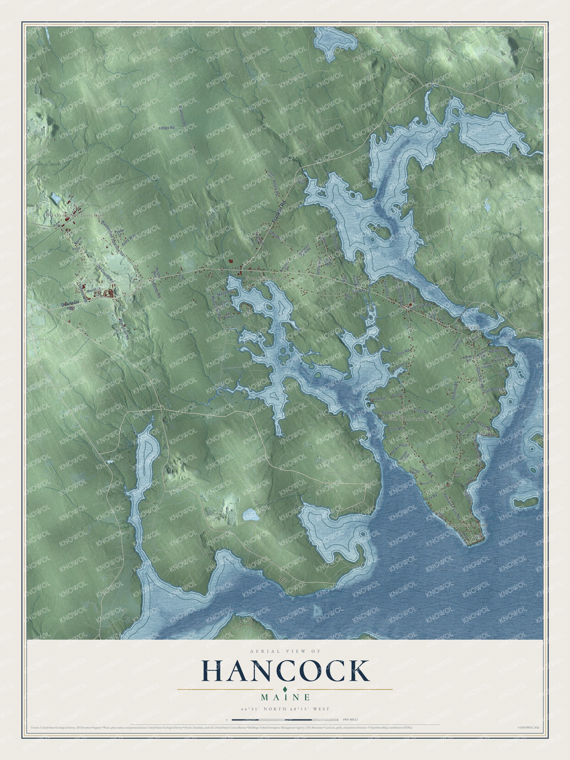 Hancock aerial map showing familiar roads and local terrain