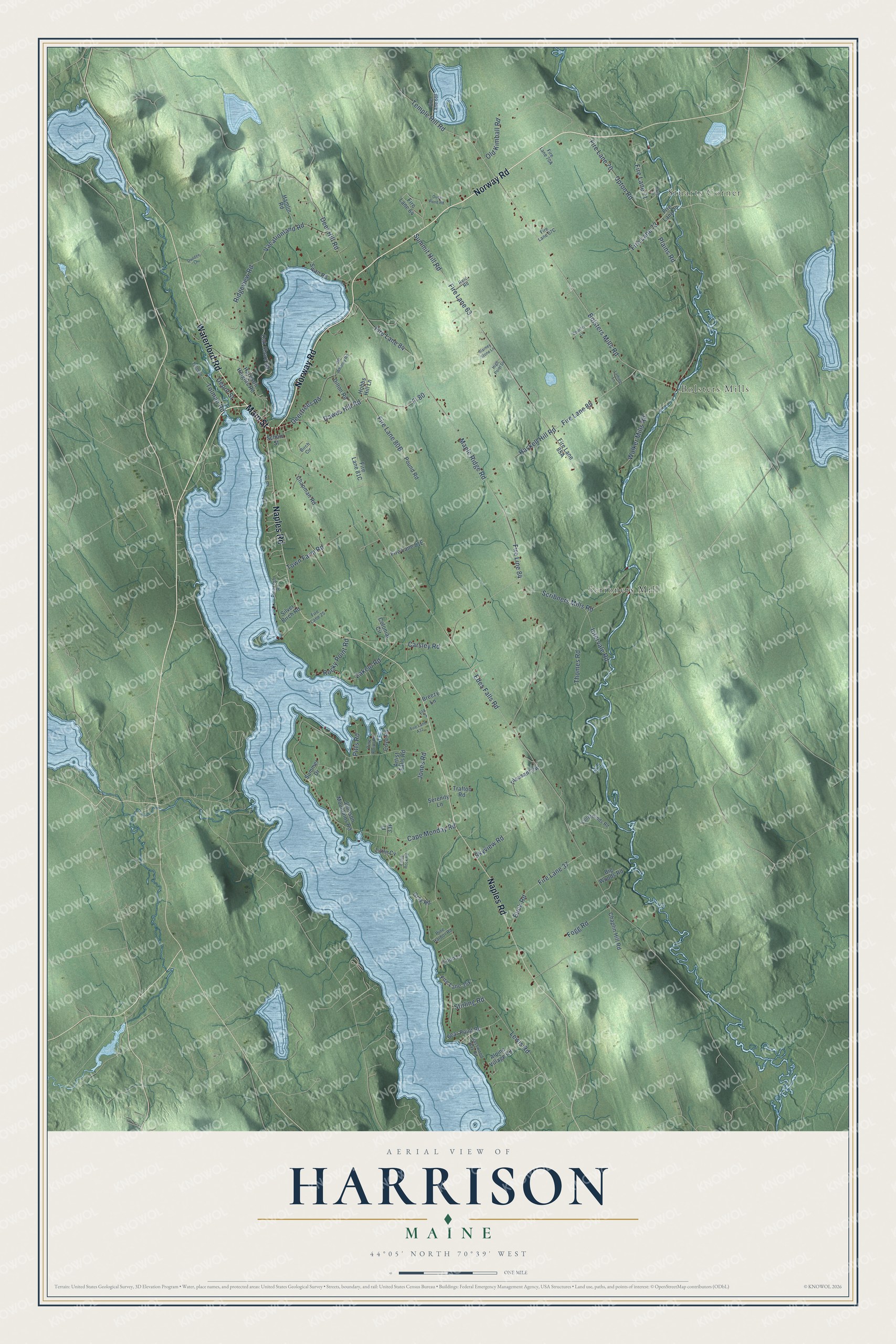 Harrison aerial map showing familiar roads and local terrain