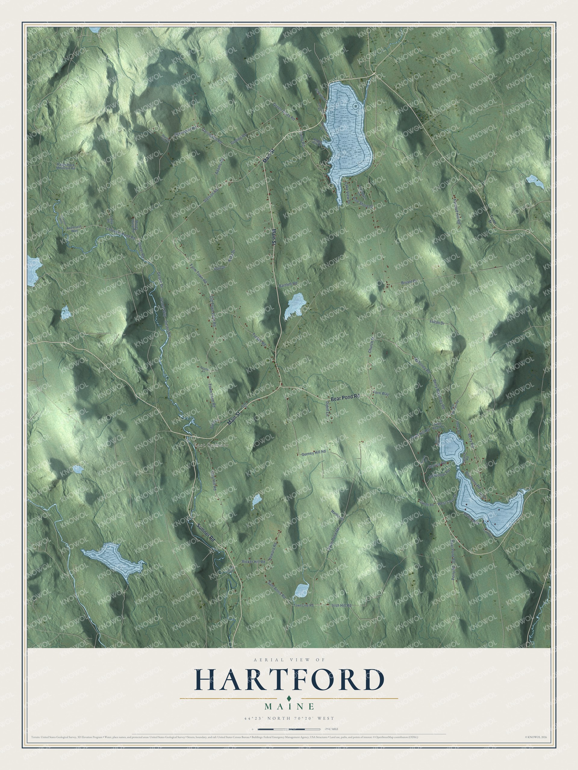 Hartford aerial map showing familiar roads and local terrain