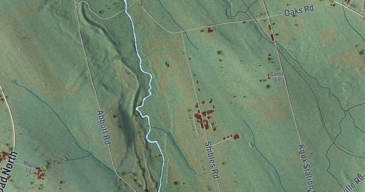 Close-up of streets and buildings in Knox, Maine