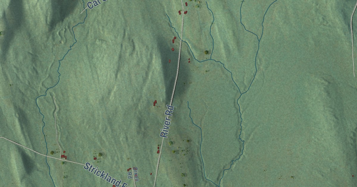 Close-up of streets and buildings in Livermore, Maine