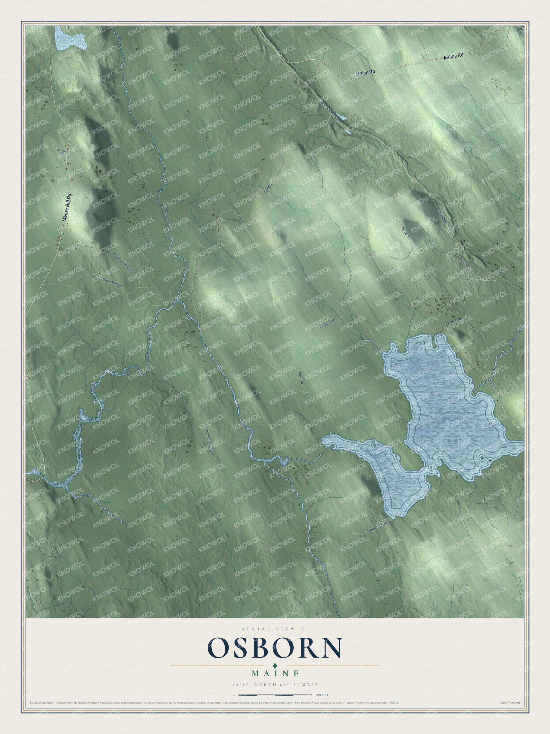 Protected watermarked complete map of Osborn, Maine