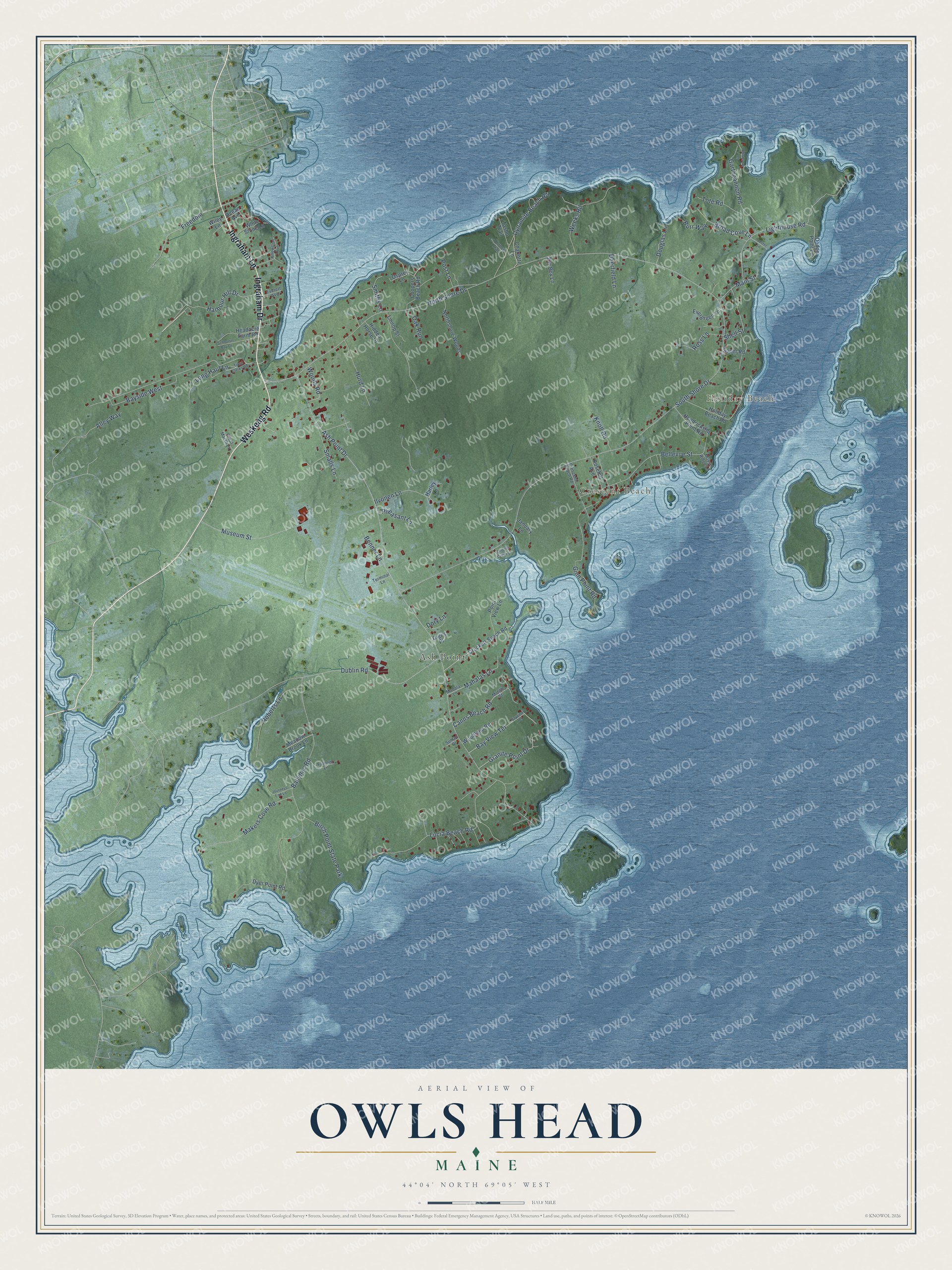 Protected watermarked complete map of Owls Head, Maine