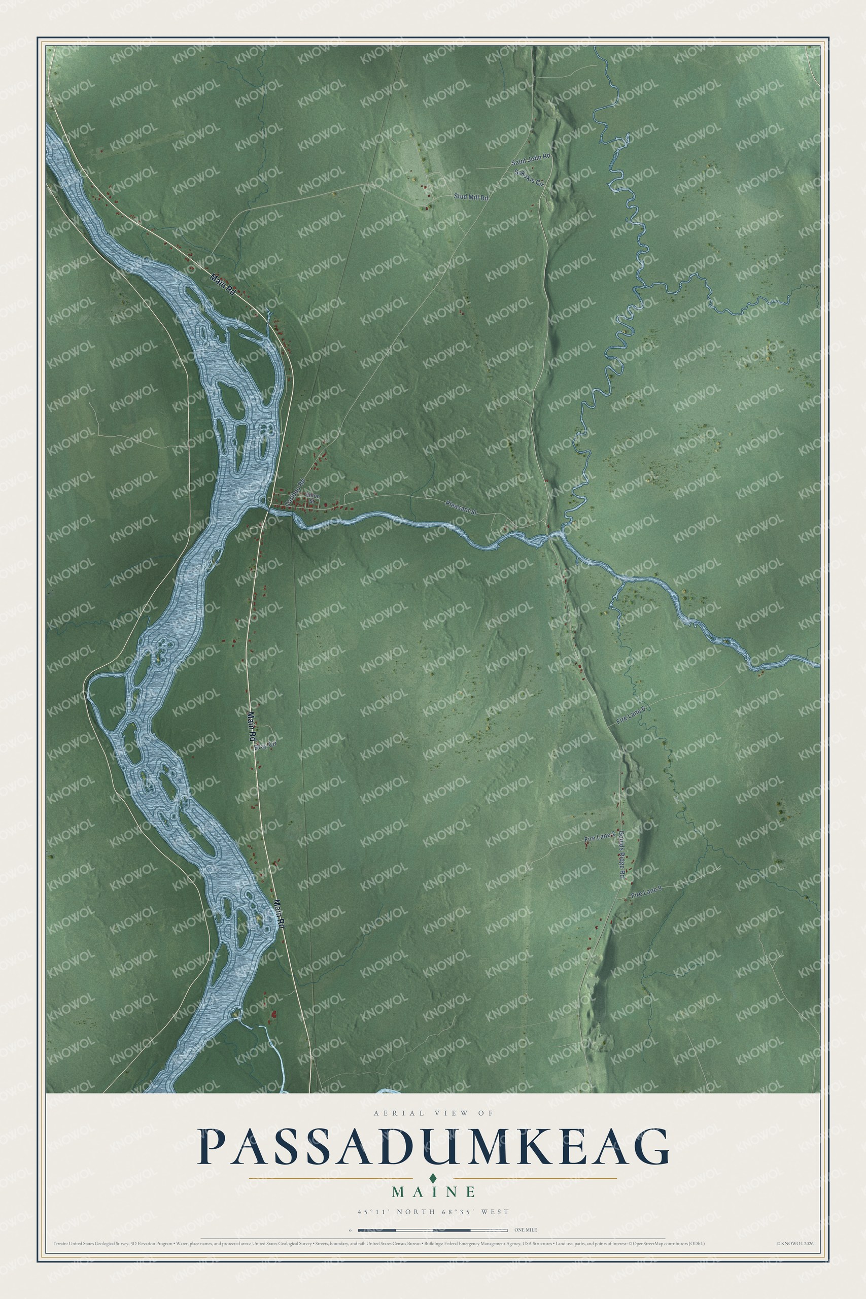 Protected watermarked complete map of Passadumkeag, Maine