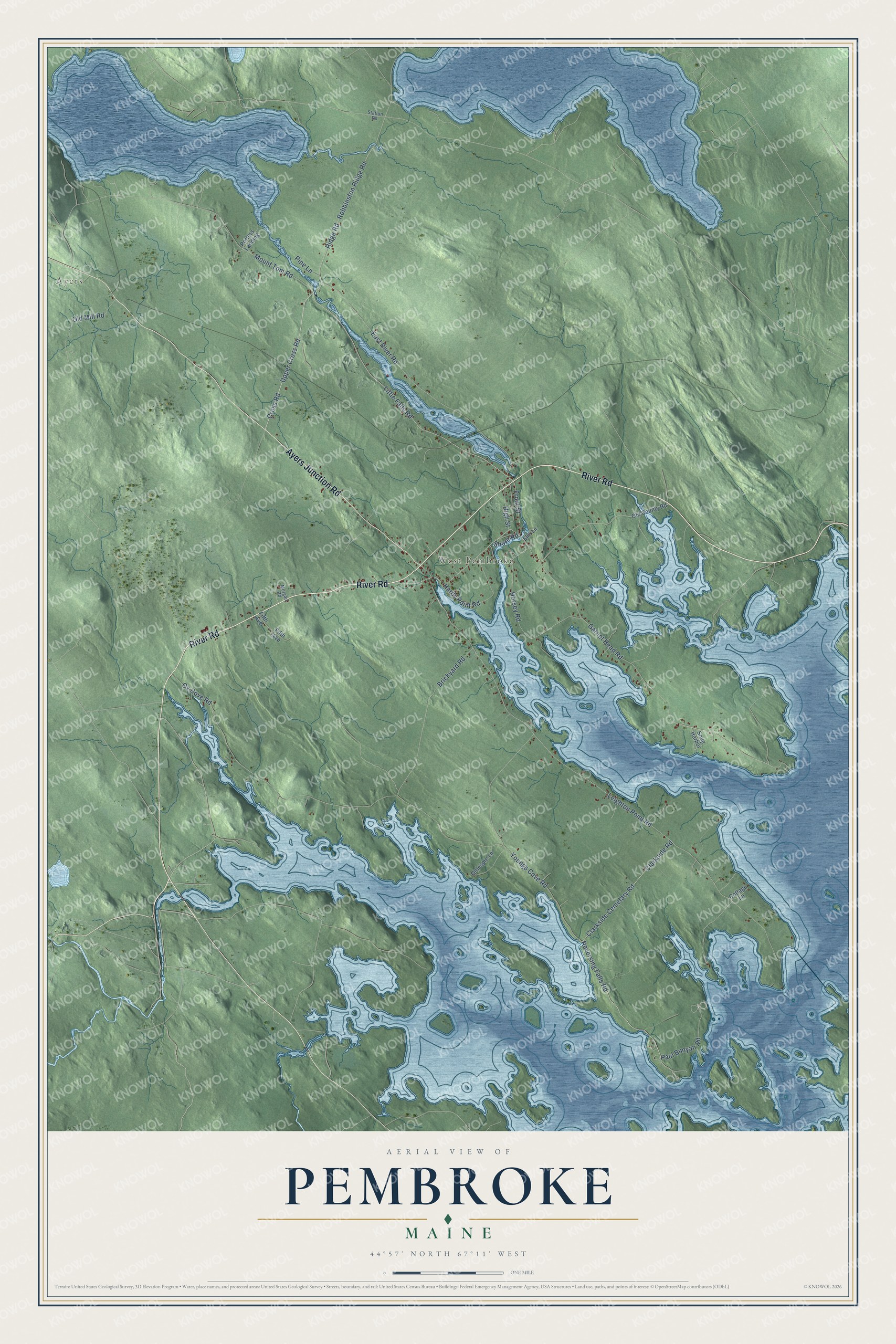 Protected watermarked complete map of Pembroke, Maine
