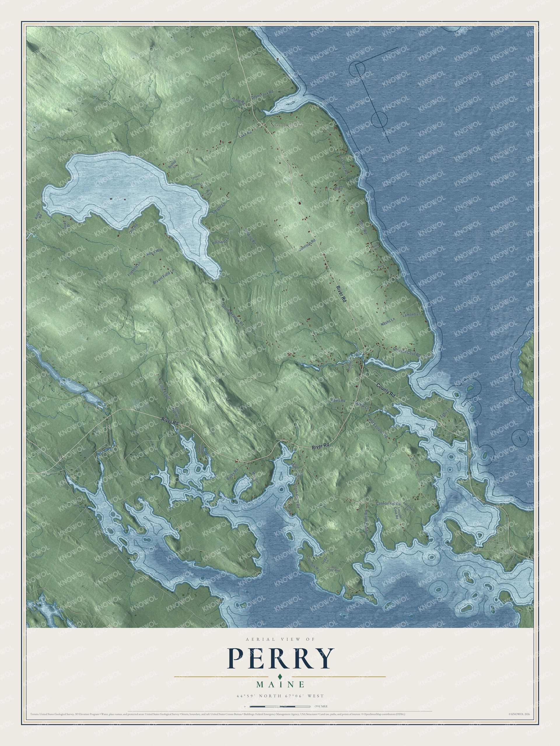 Protected watermarked complete map of Perry, Maine