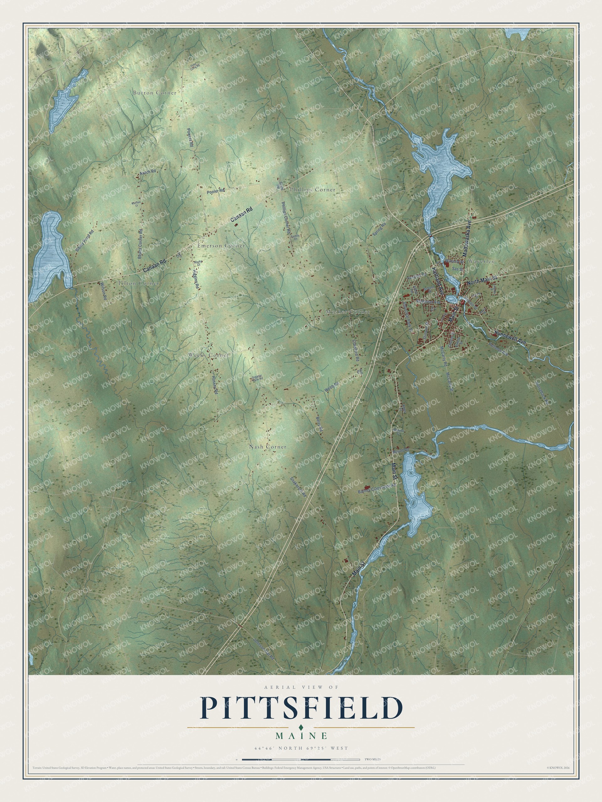 Protected watermarked complete map of Pittsfield, Maine