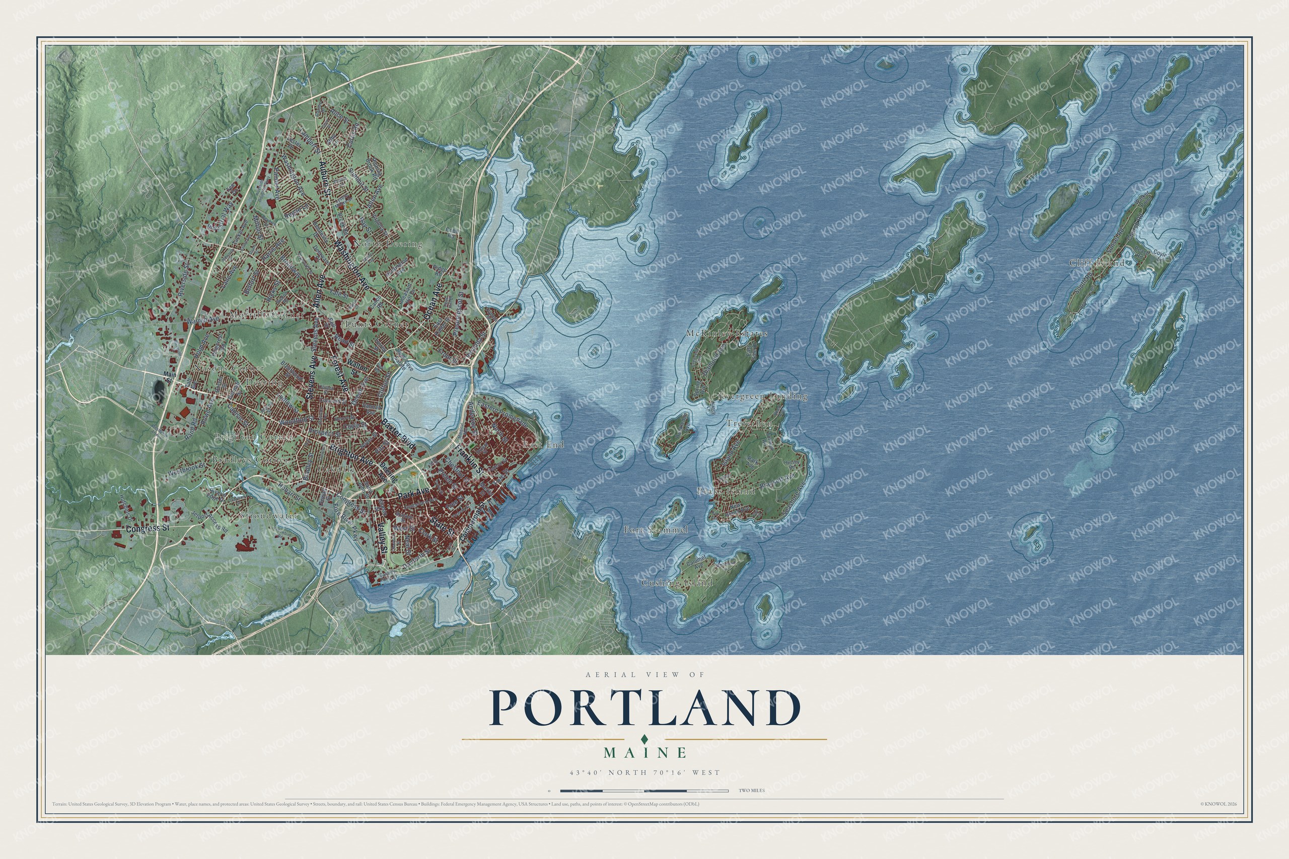 Protected watermarked complete map of Portland, Maine