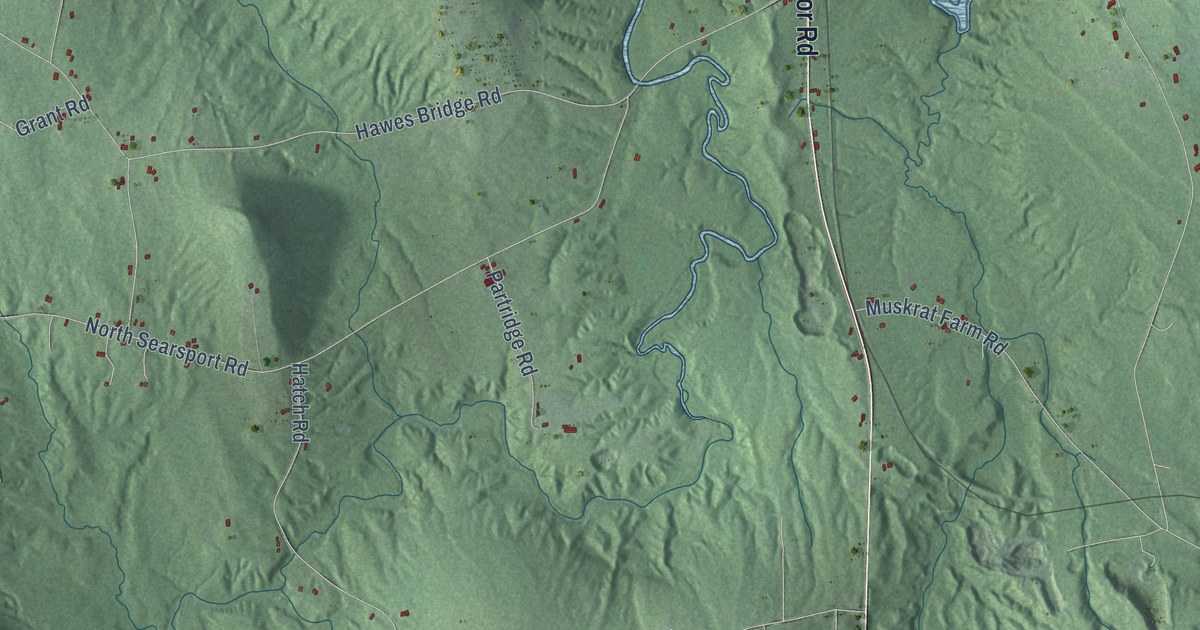 Close-up of streets and buildings in Prospect, Maine