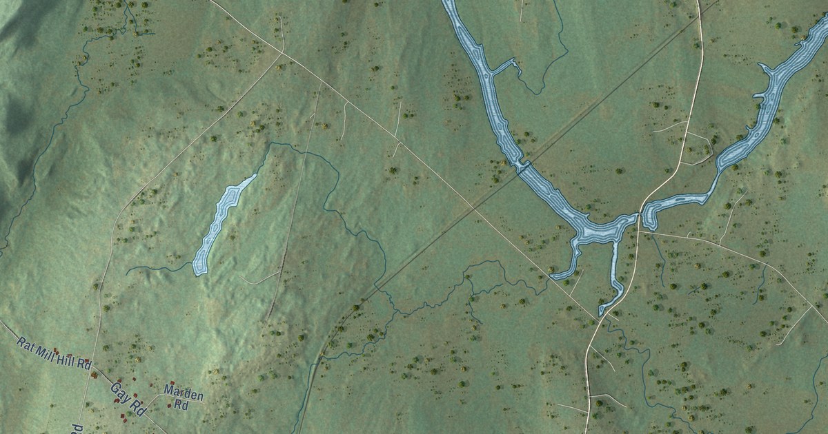 Close-up of streets and buildings in Readfield, Maine