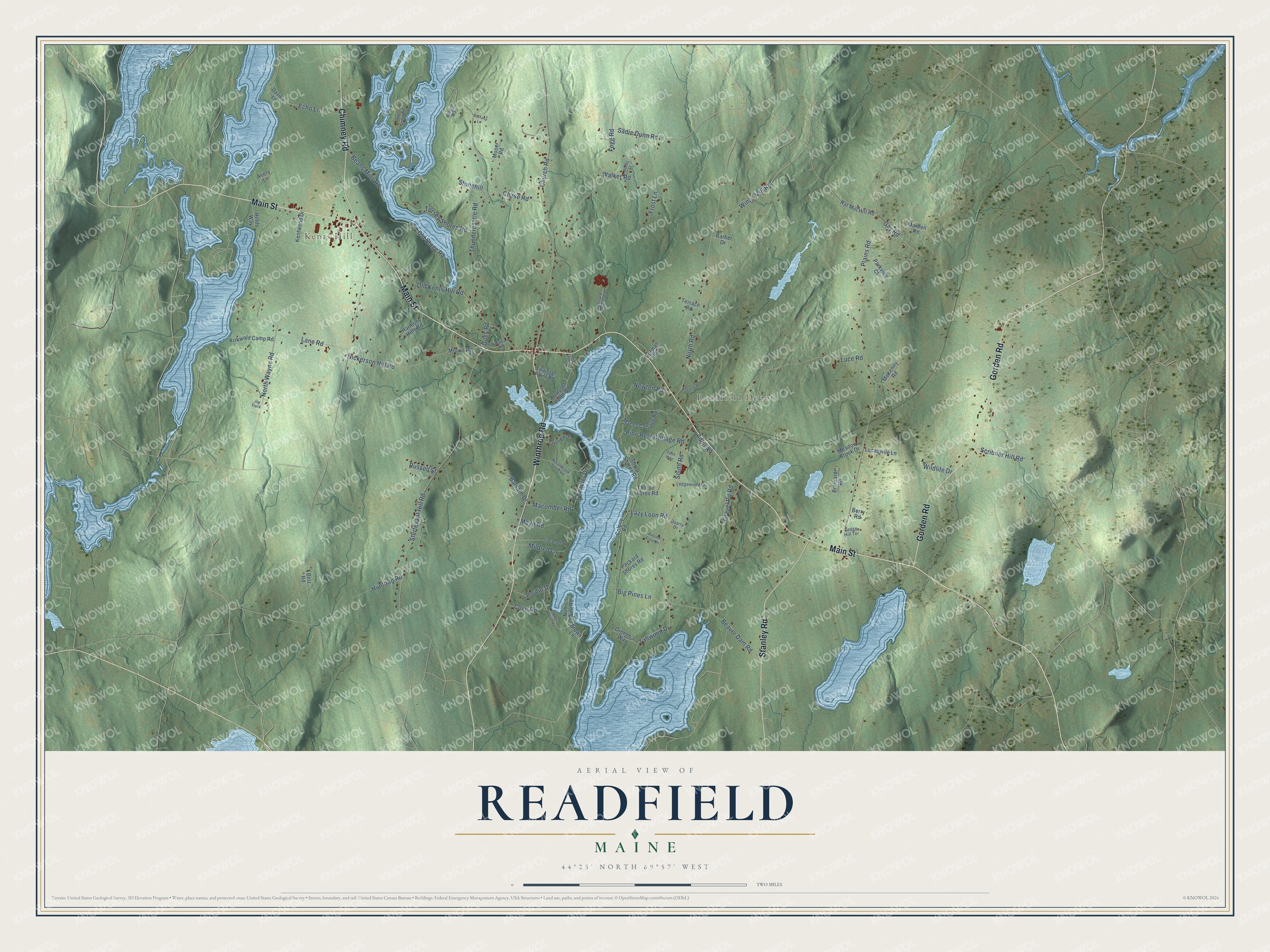Protected watermarked complete map of Readfield, Maine