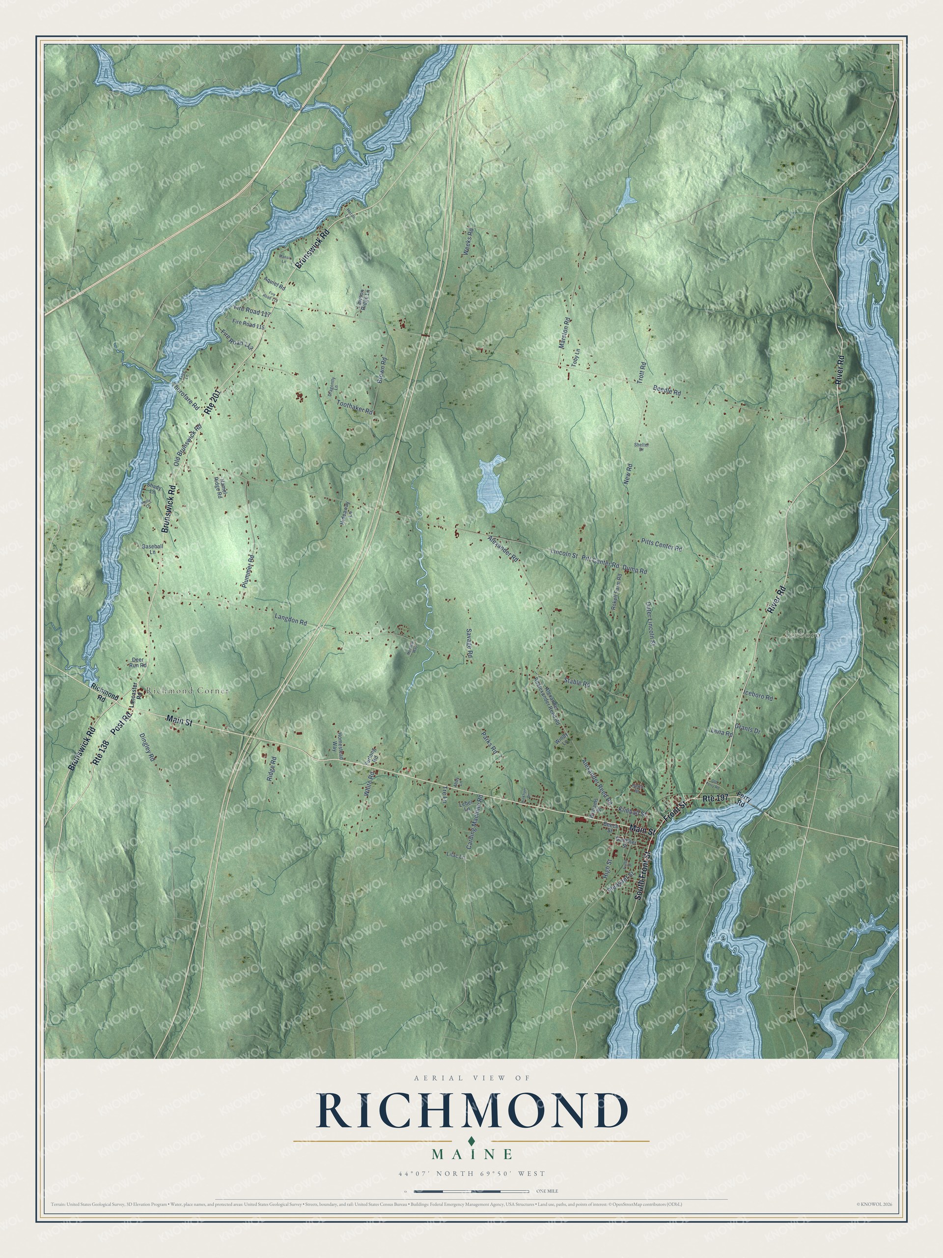 Protected watermarked complete map of Richmond, Maine
