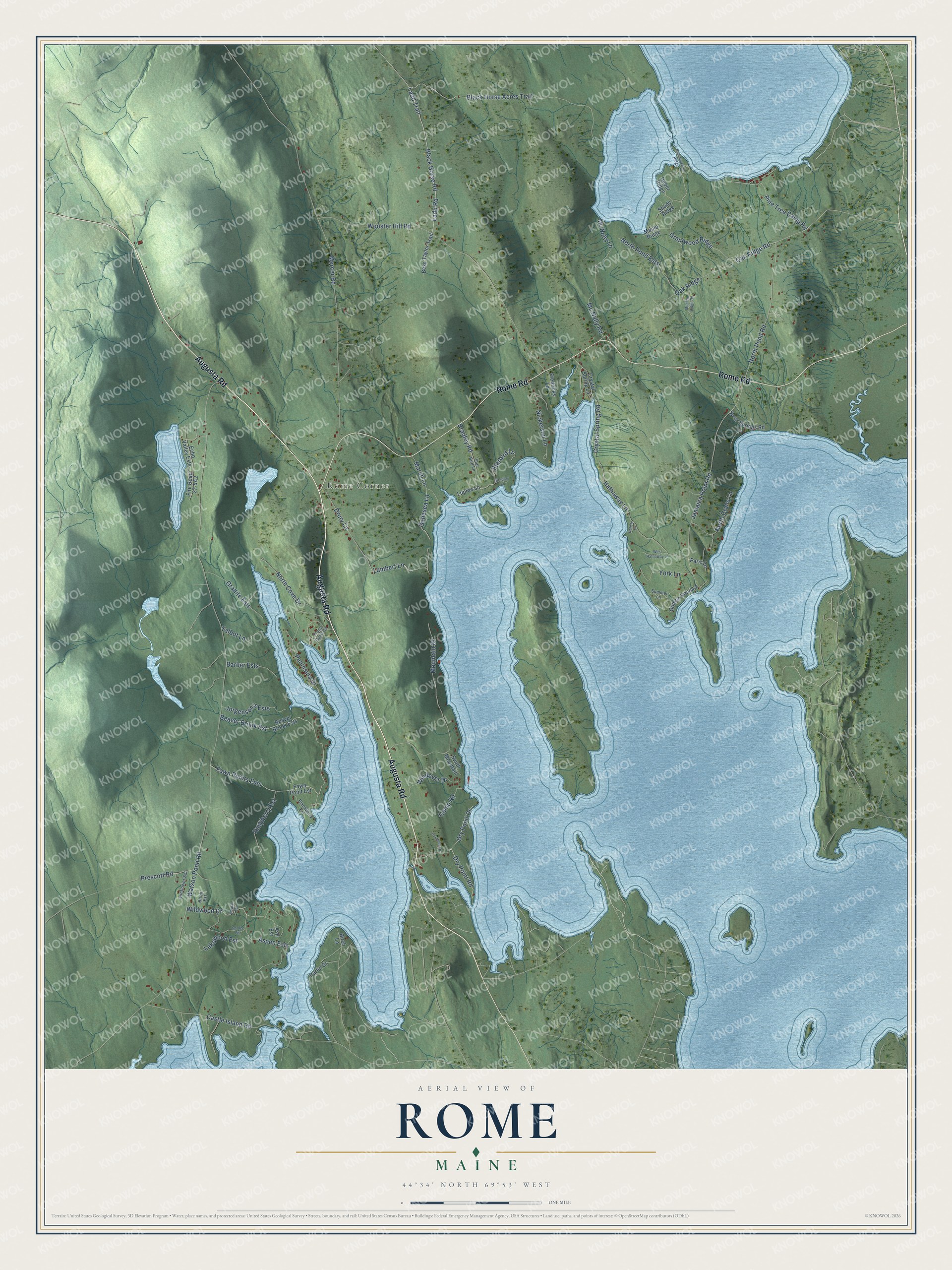 Protected watermarked complete map of Rome, Maine