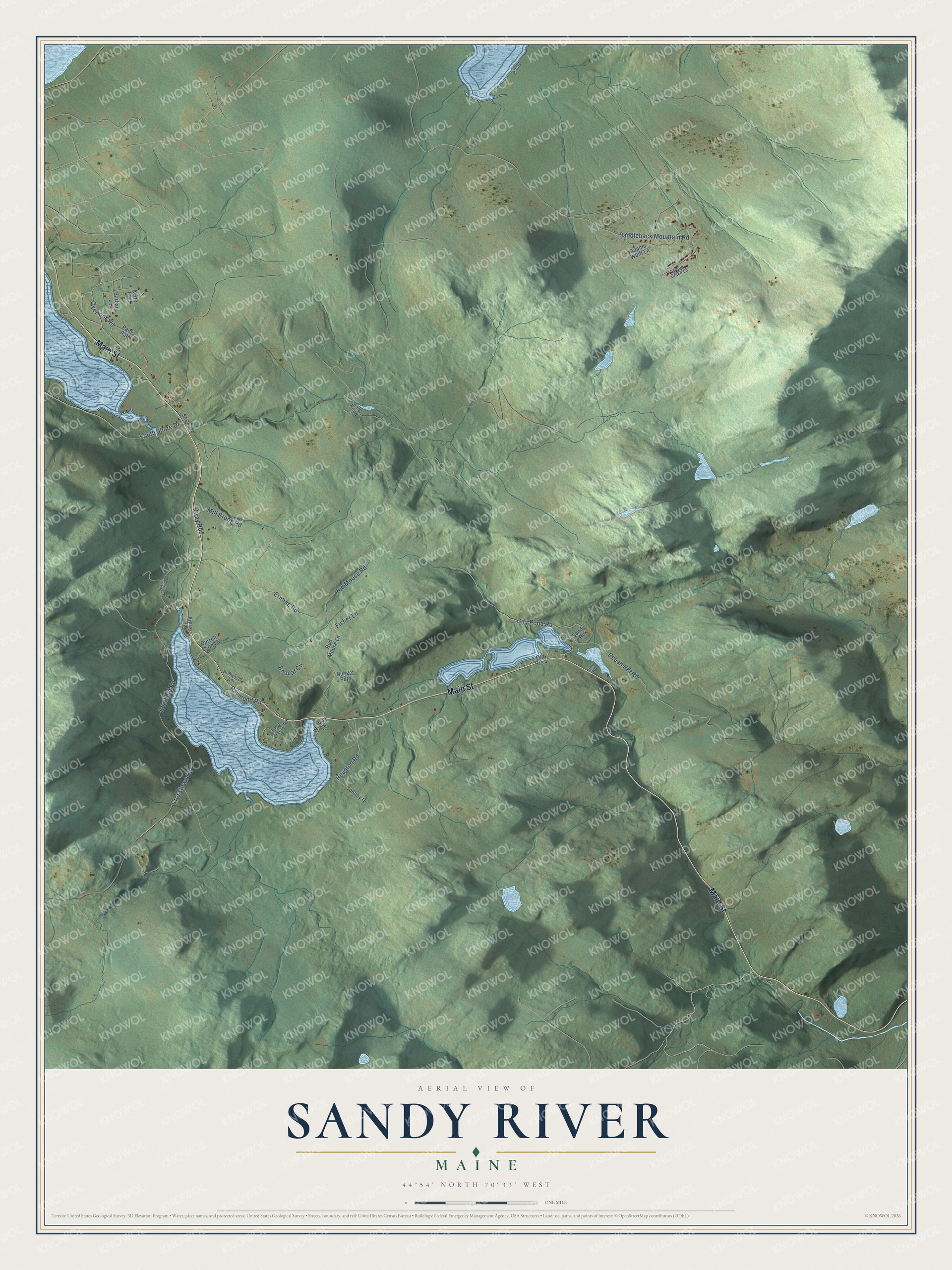 Protected watermarked complete map of Sandy River, Maine