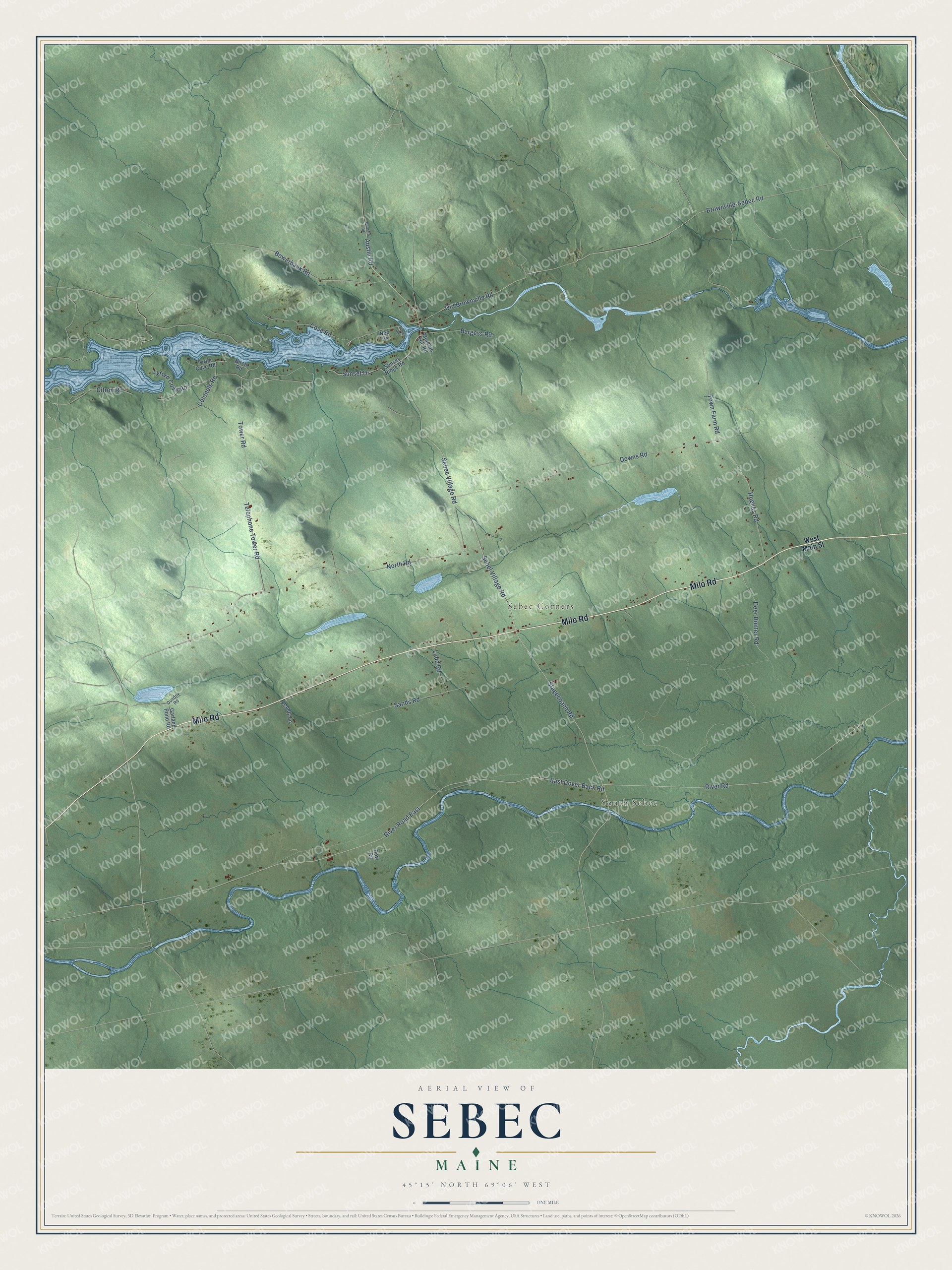 Protected watermarked complete map of Sebec, Maine