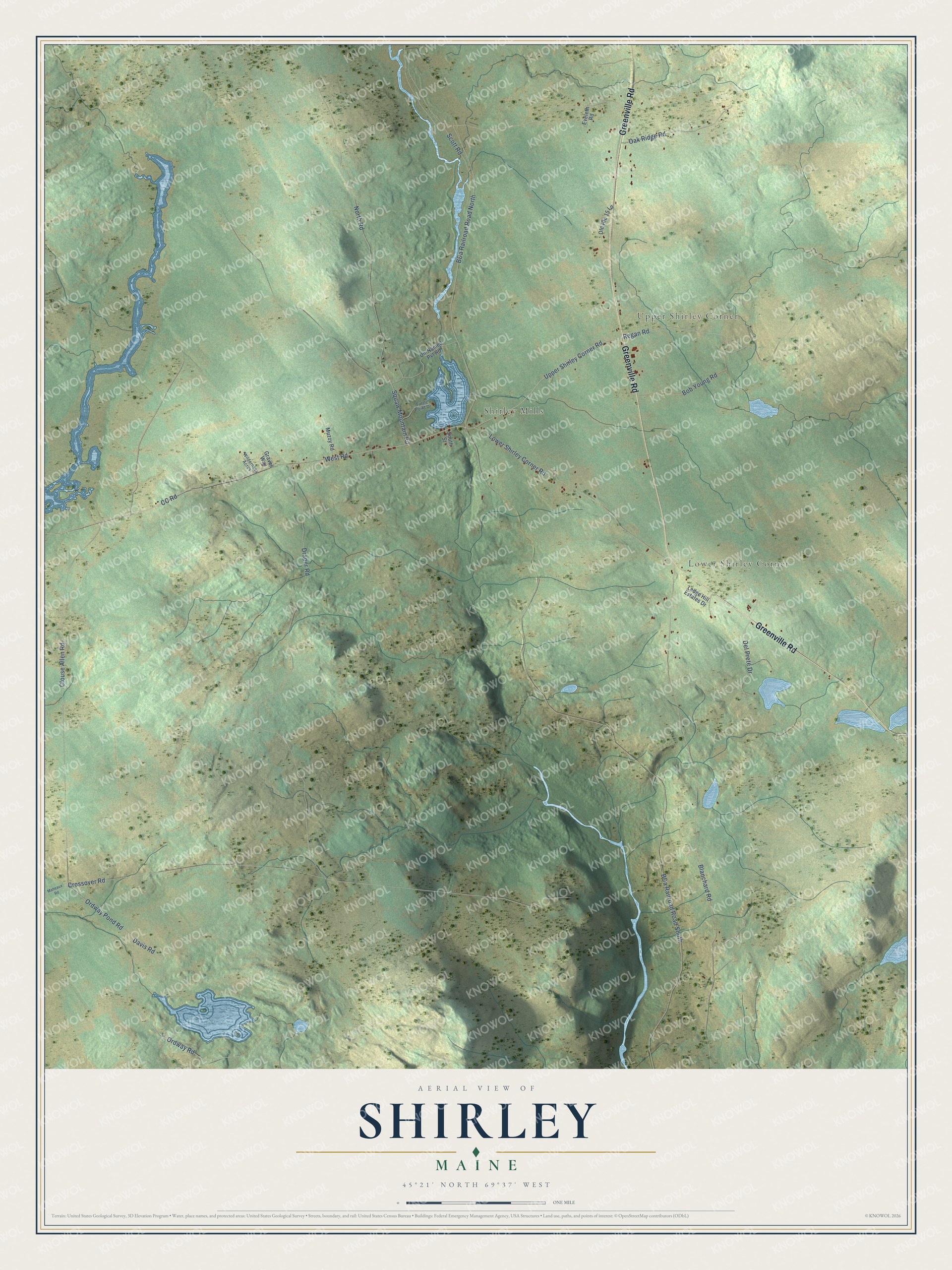 Protected watermarked complete map of Shirley, Maine