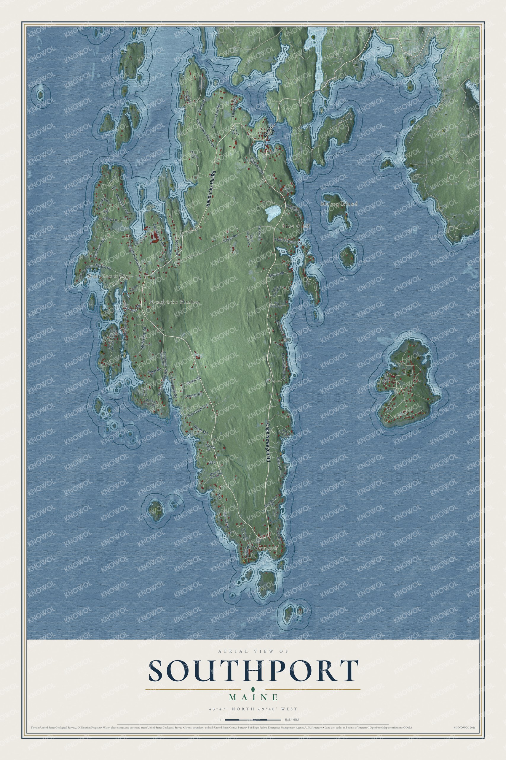 Protected watermarked complete map of Southport, Maine