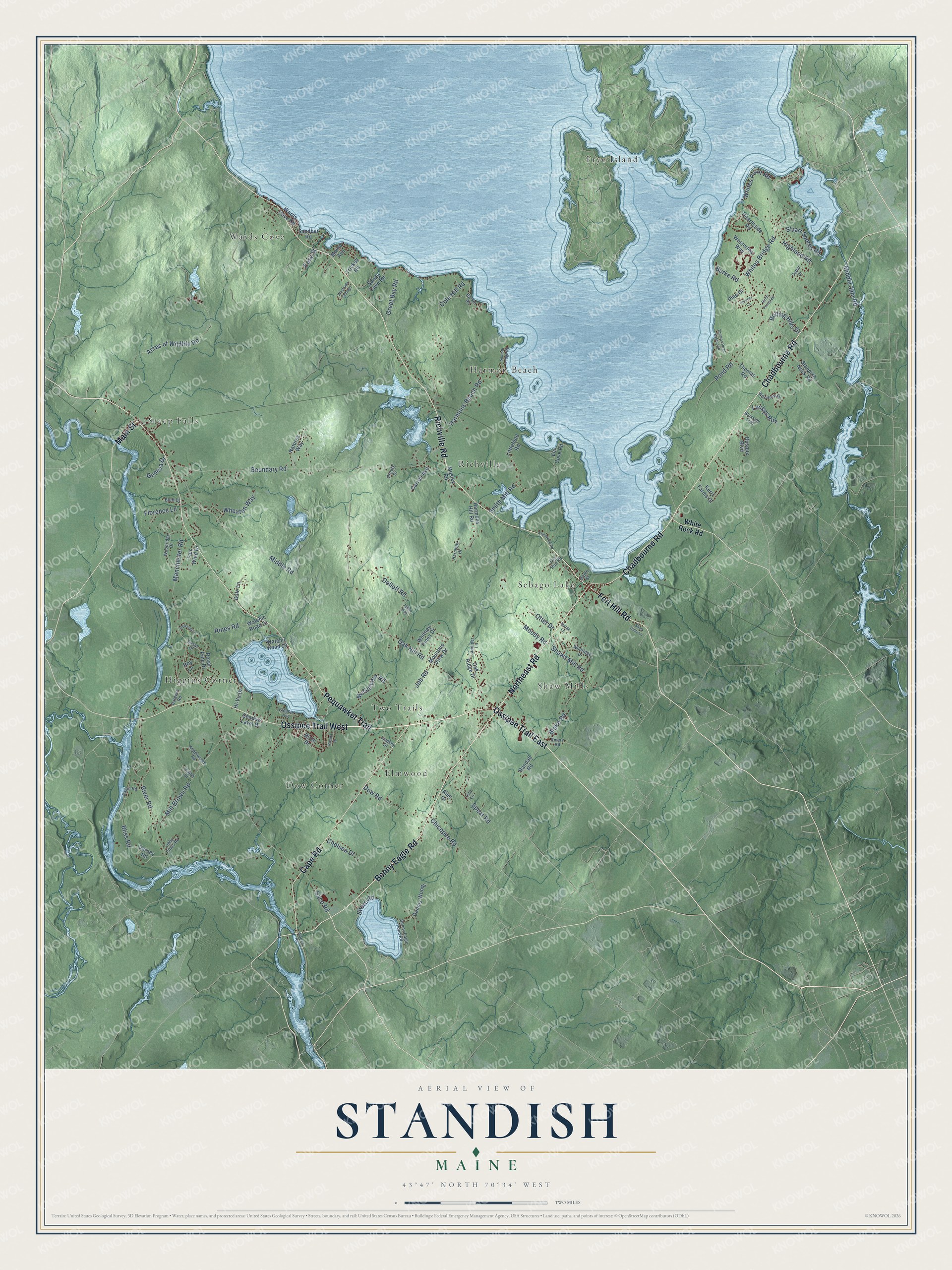 Protected watermarked complete map of Standish, Maine