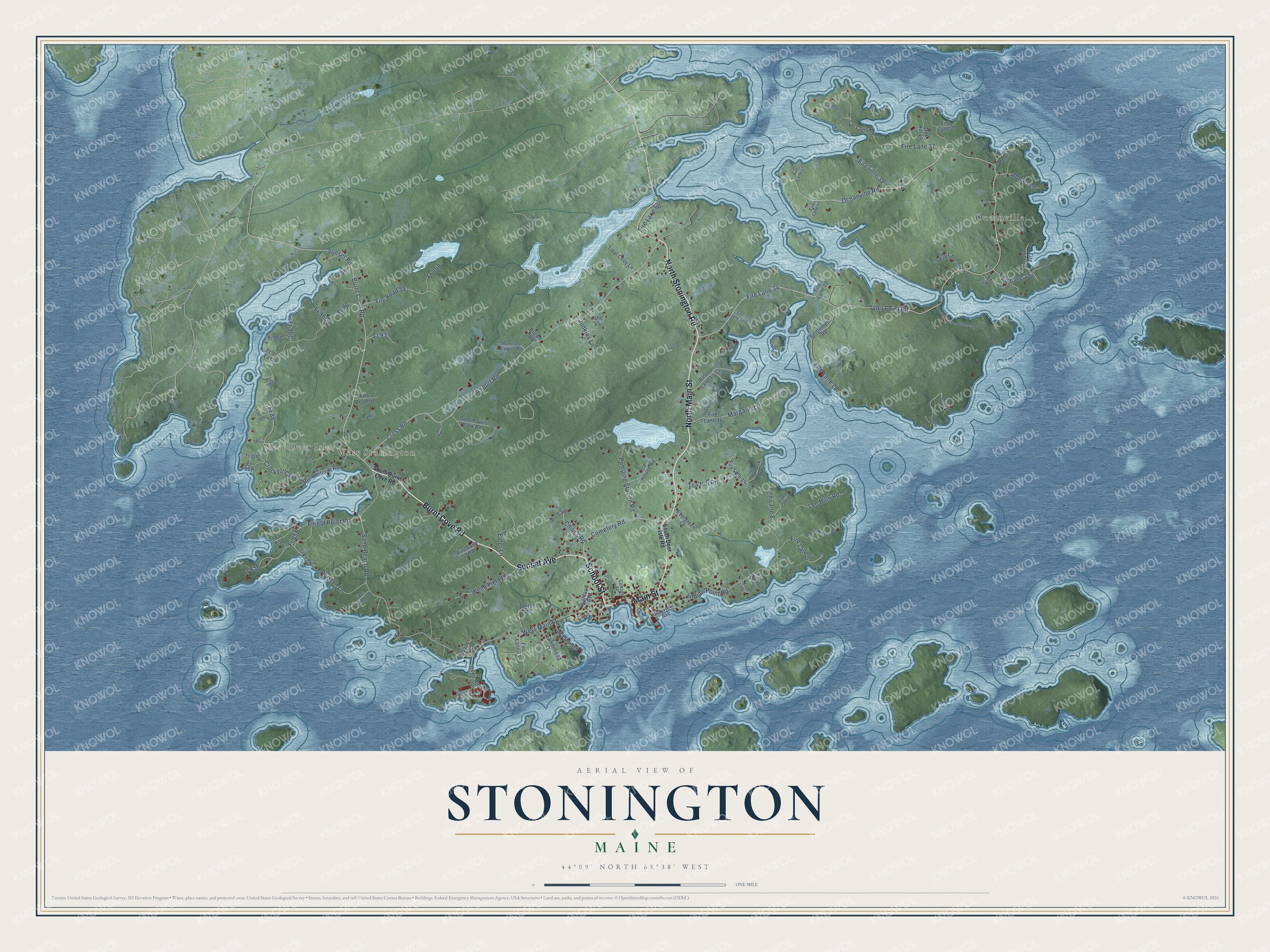 Protected watermarked complete map of Stonington, Maine