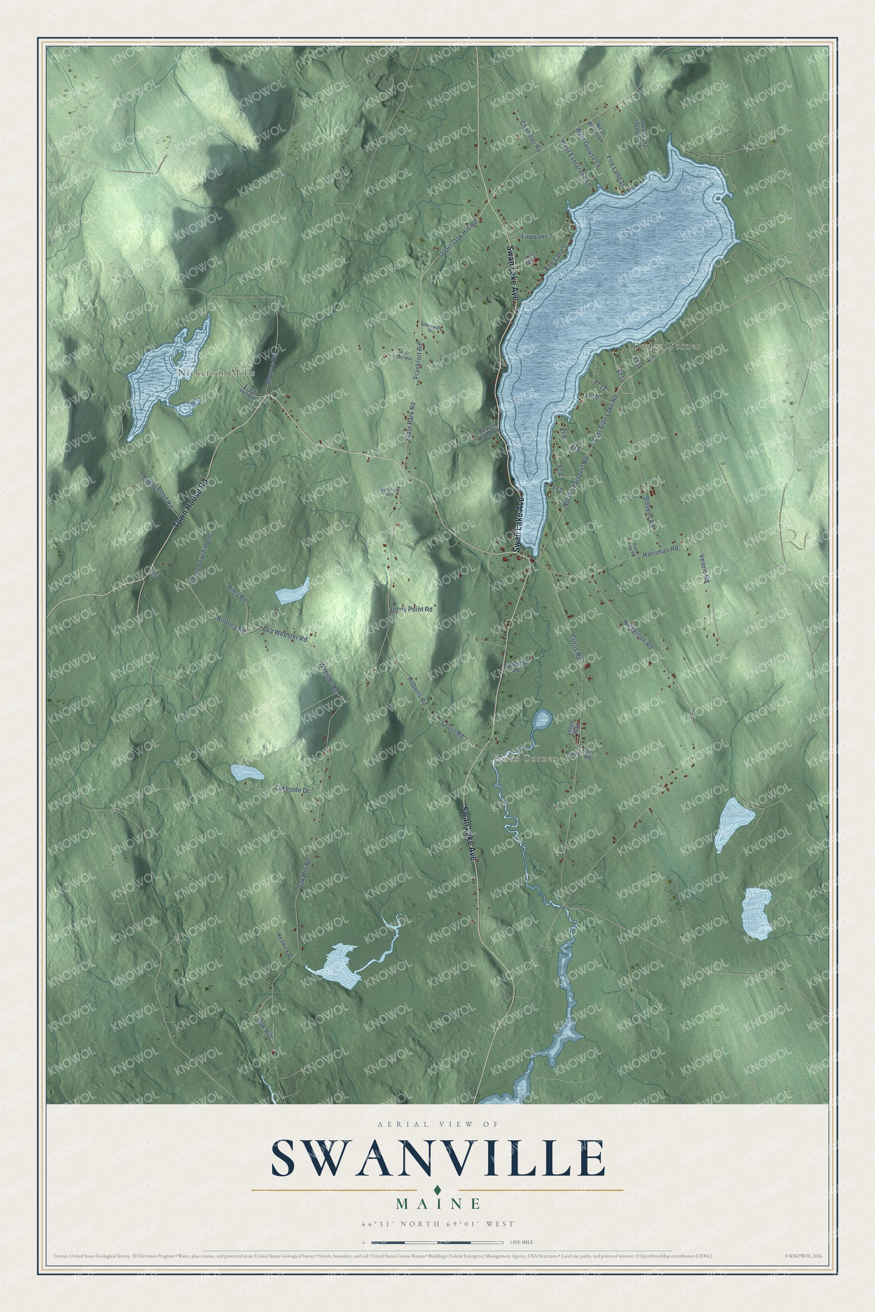 Protected watermarked complete map of Swanville, Maine