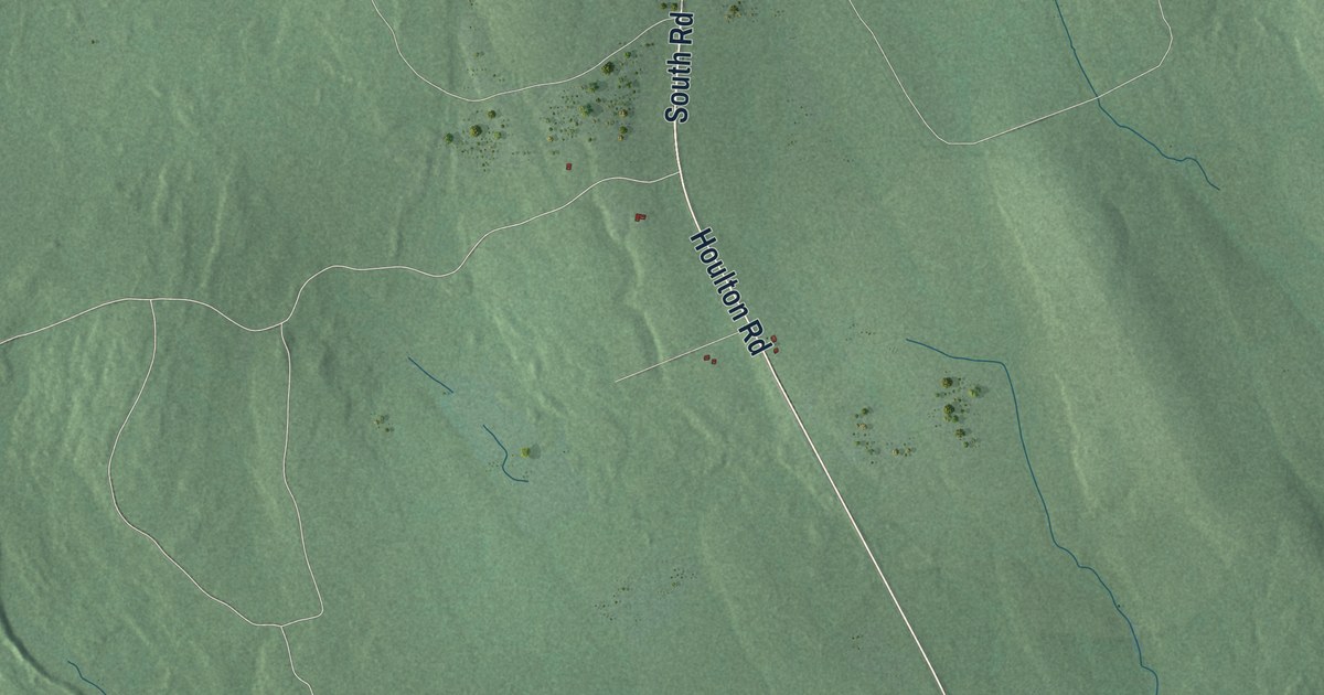 Close-up of streets and buildings in Talmadge, Maine