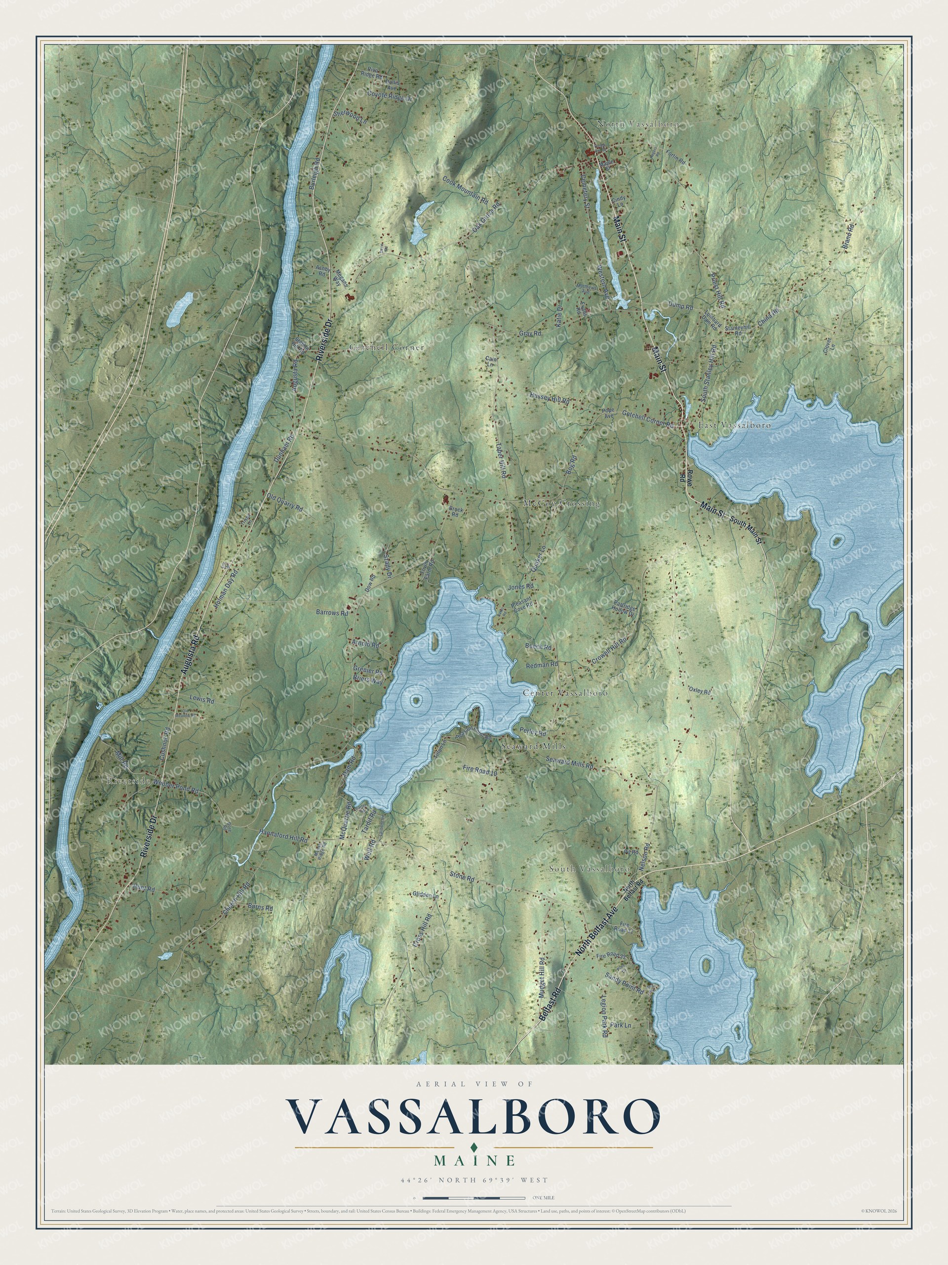 Protected watermarked complete map of Vassalboro, Maine