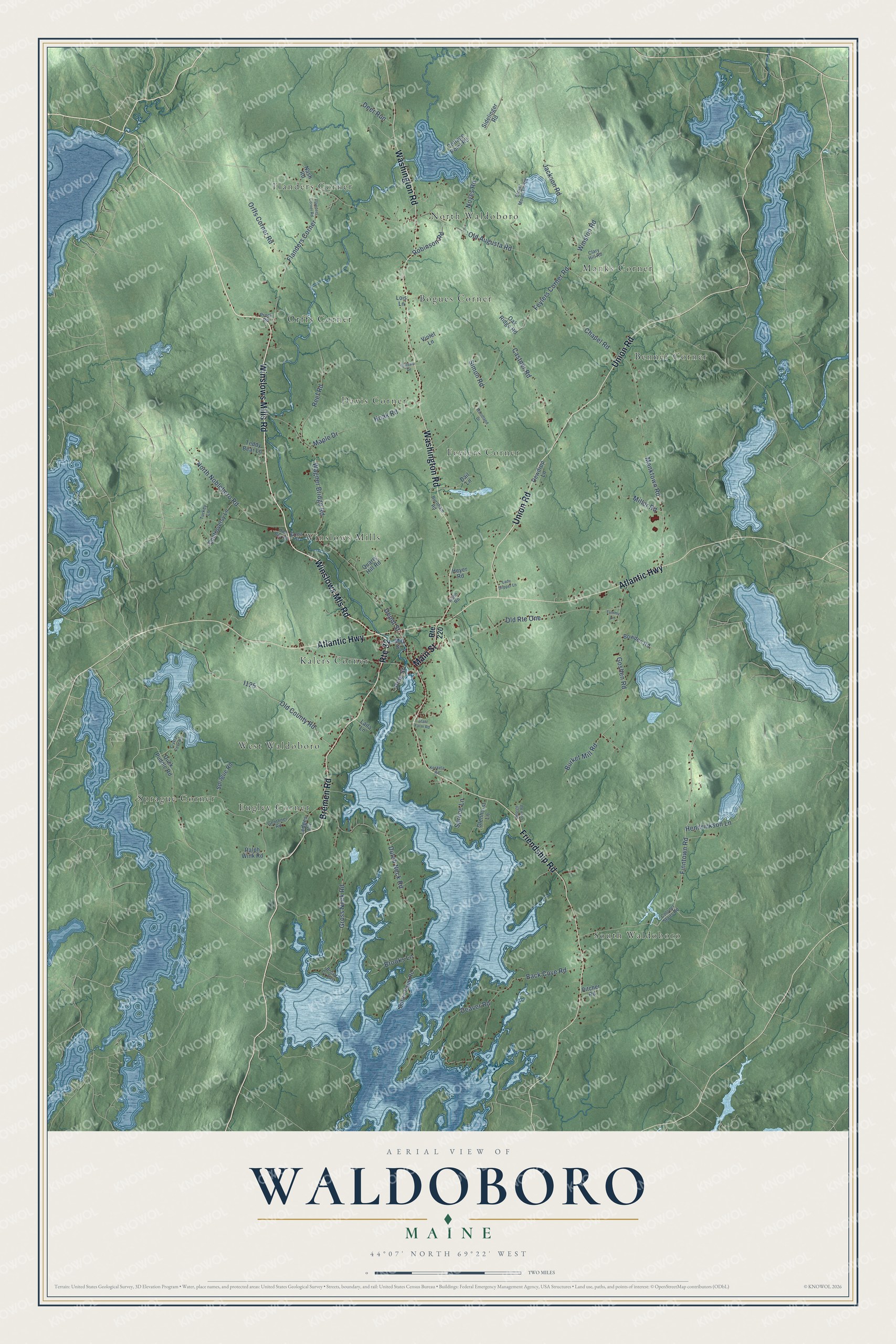 Protected watermarked complete map of Waldoboro, Maine