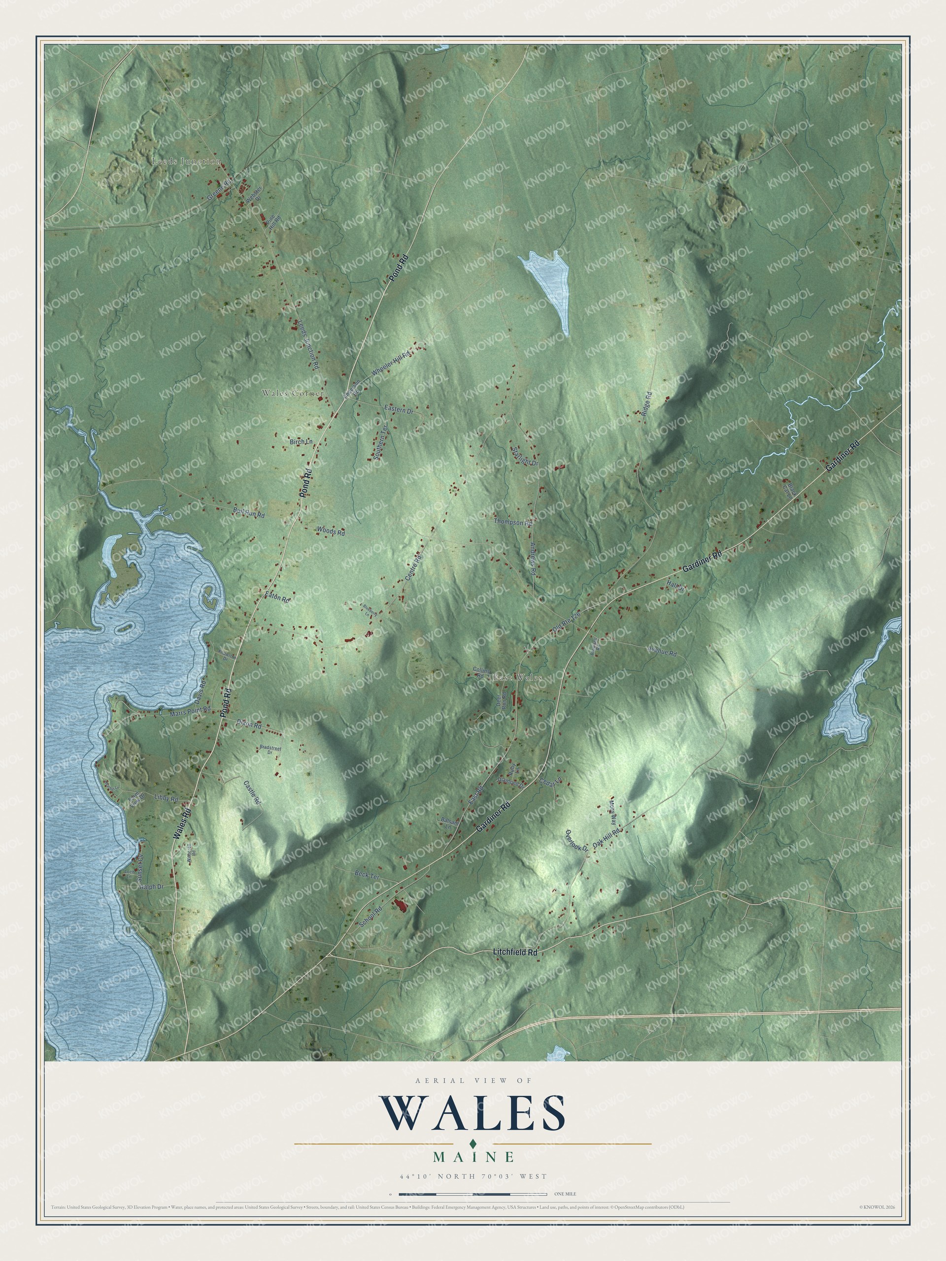 Protected watermarked complete map of Wales, Maine