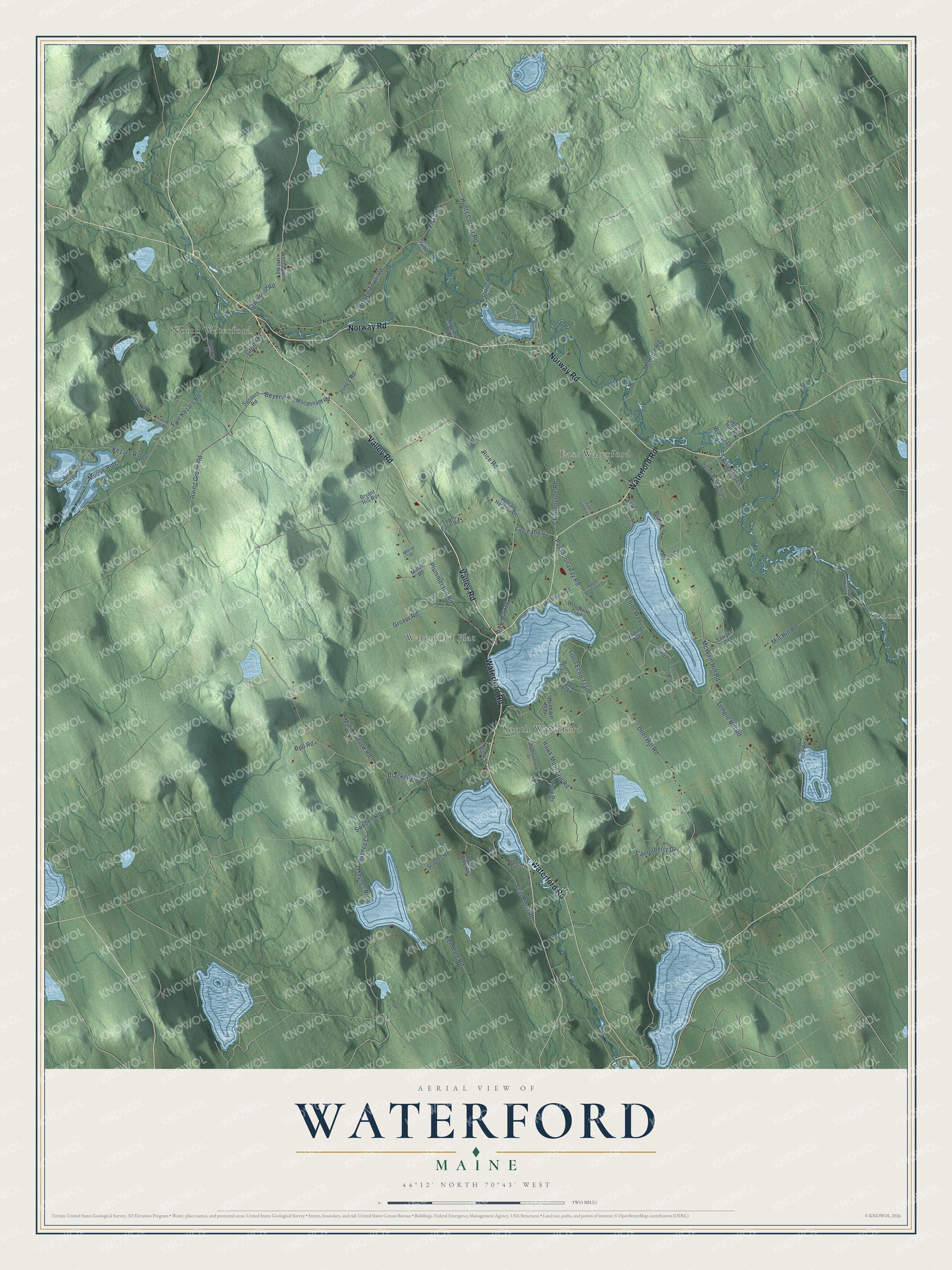 Protected watermarked complete map of Waterford, Maine