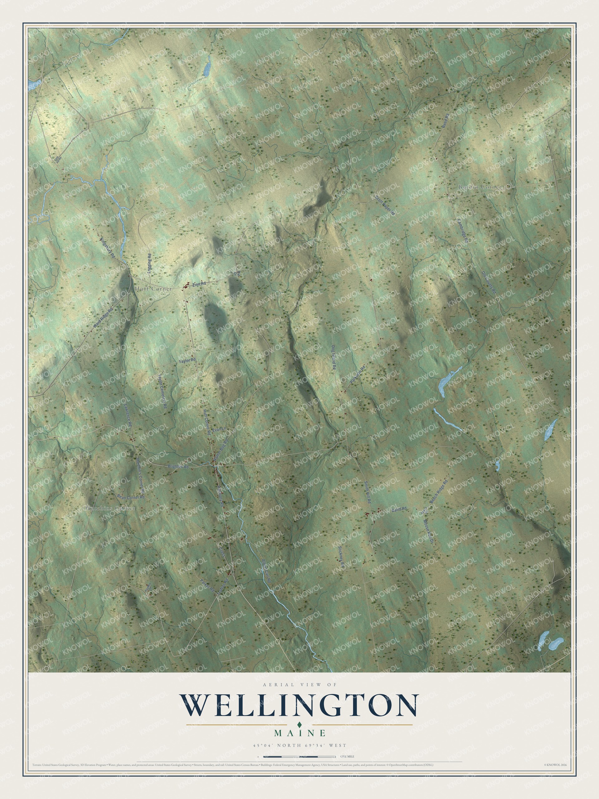 Protected watermarked complete map of Wellington, Maine