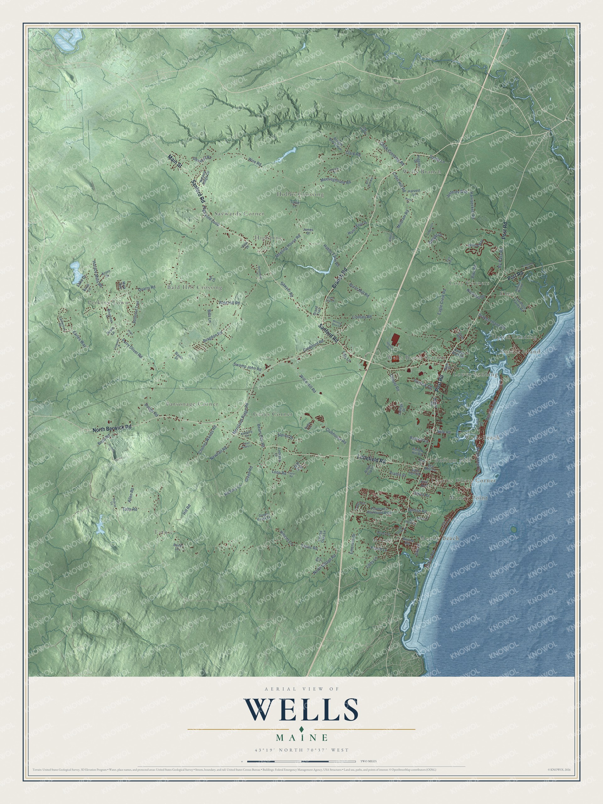 Protected watermarked complete map of Wells, Maine