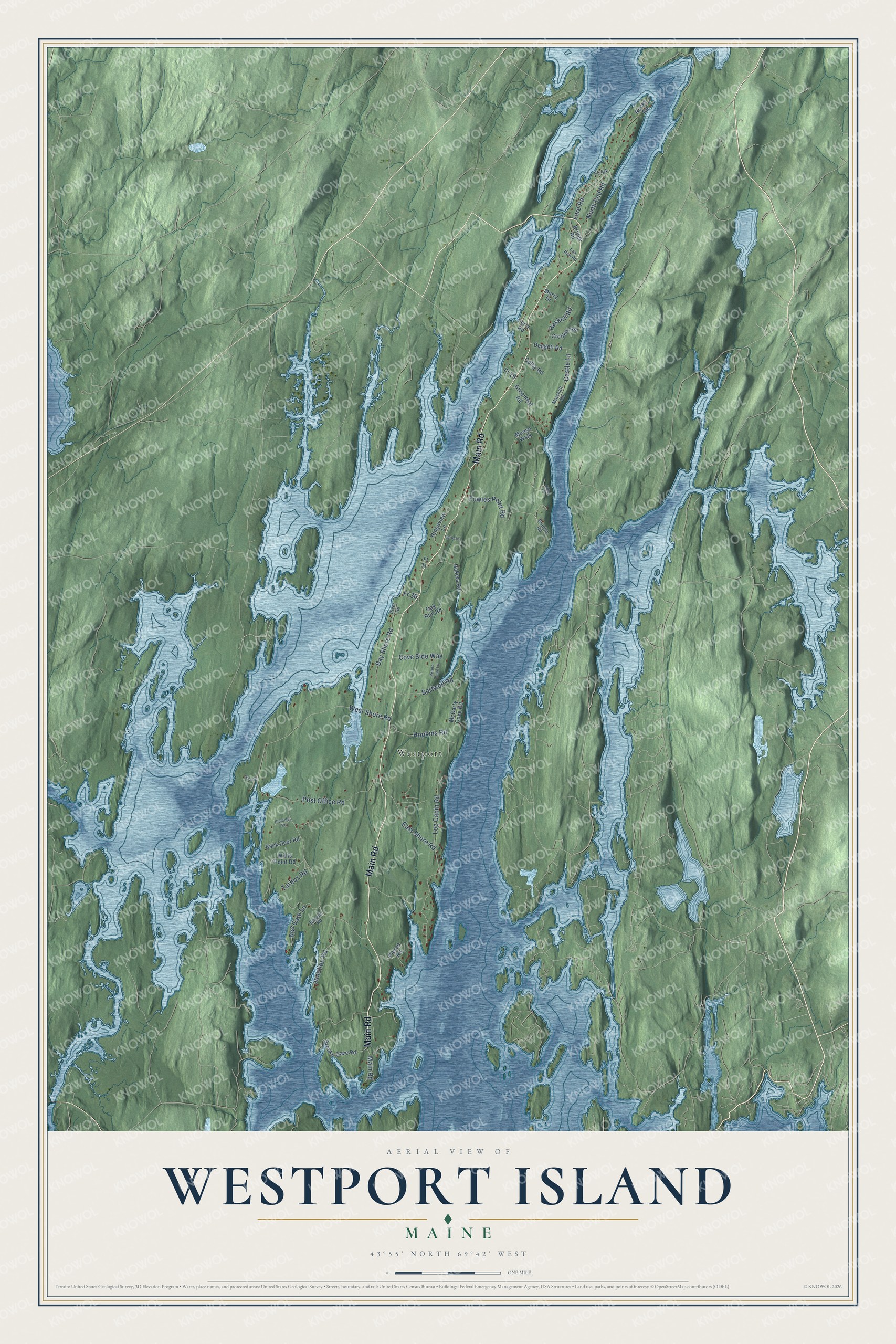 Protected watermarked complete map of Westport Island, Maine